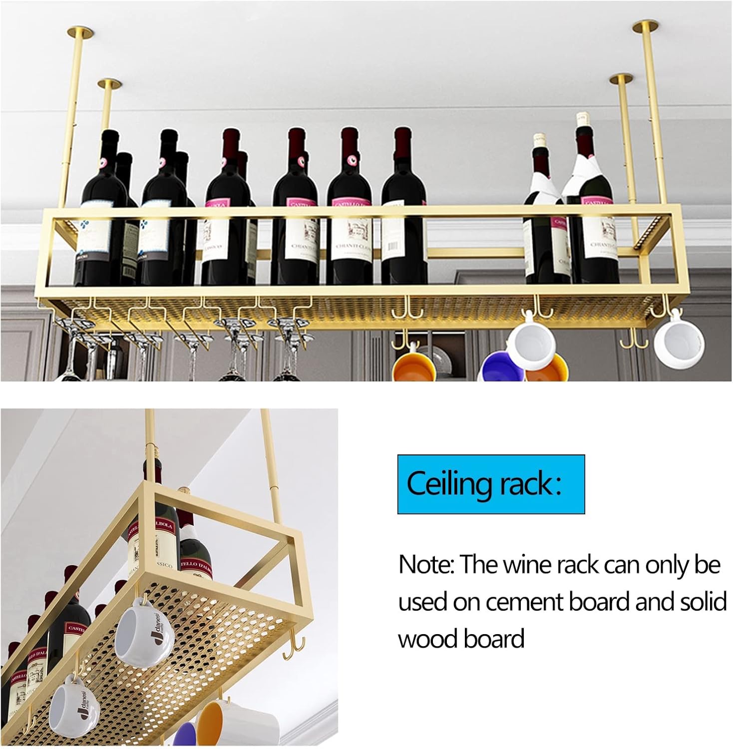 Adjustable Wine Glass Holder for Cabinet and Ceiling