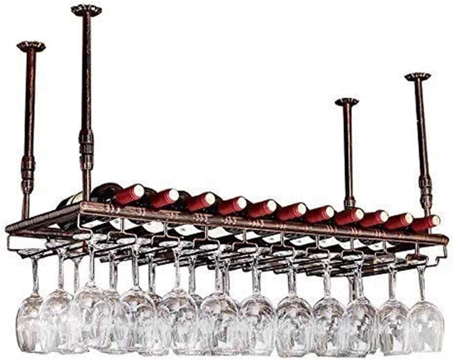 Ceiling Wine Rack with Glass Holder Shelf 120x35cm