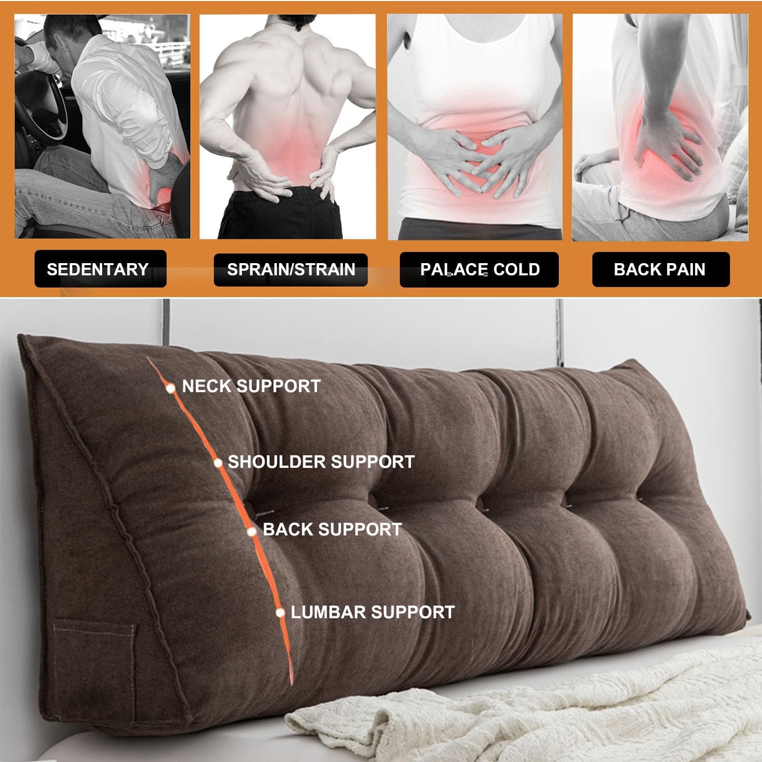 ZZYK Triangular Headboard Pillow Large Bolster Support Cushion