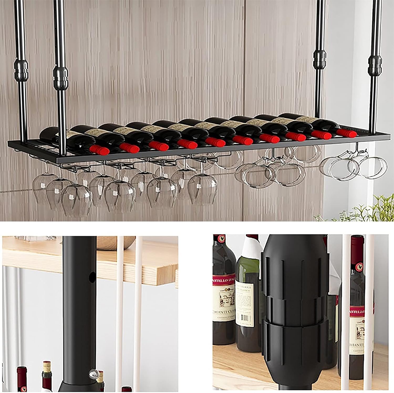 Suuim Wine Rack Hanging Glass Holder with Adjustable Height and Durable Metal Construction