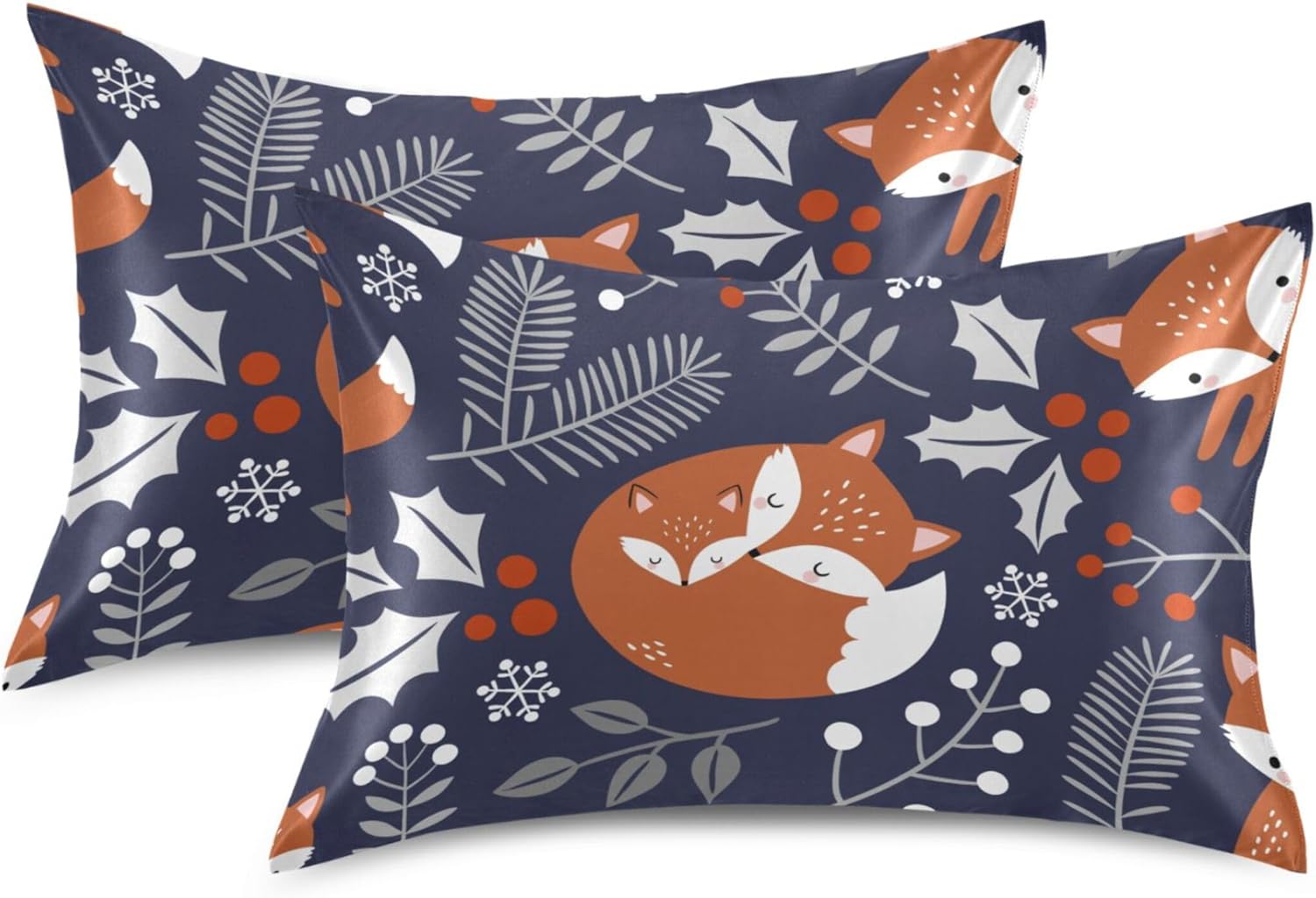 TSENQUE Cute Fox Leaves Berry Satin Pillow Case