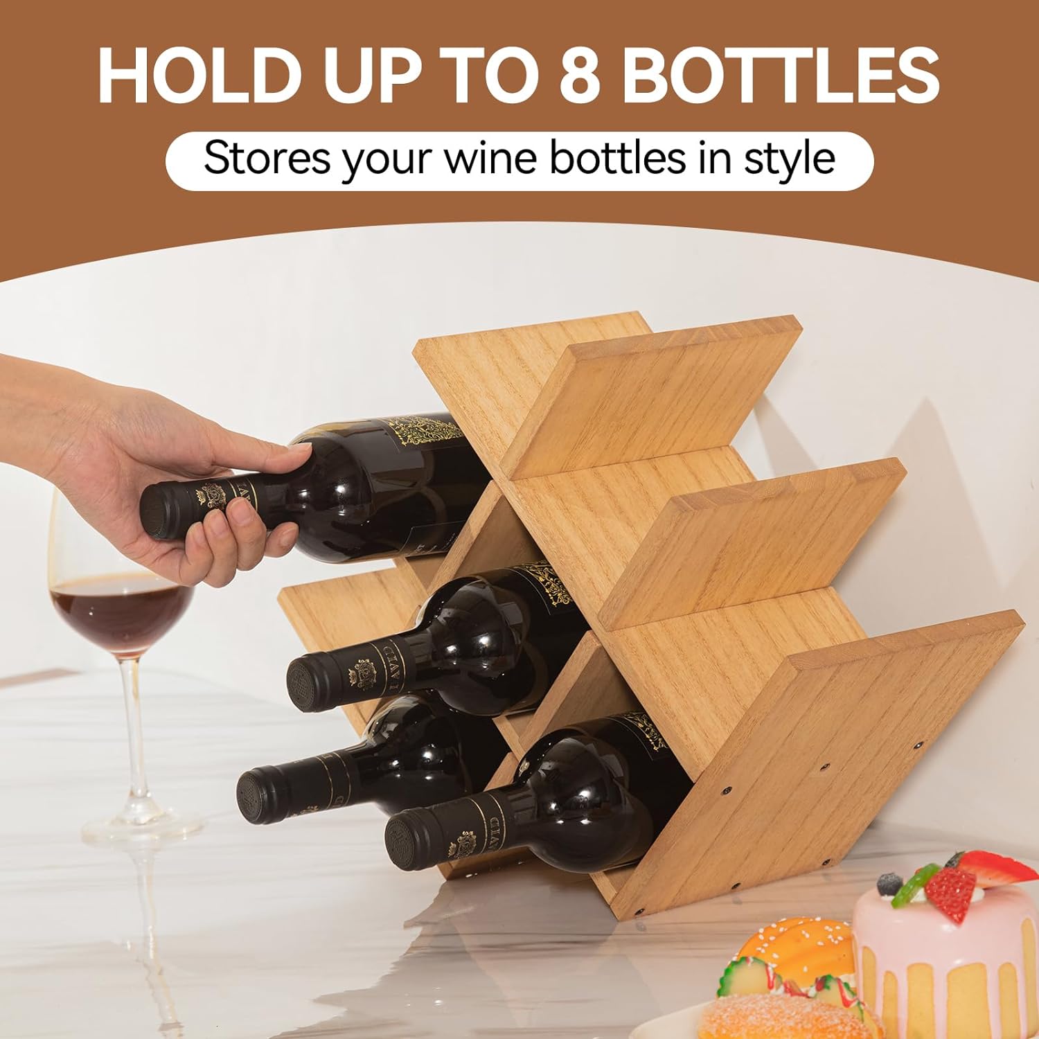 KIRIGEN 3-Tier Wooden Wine Rack for 8 Bottles 1