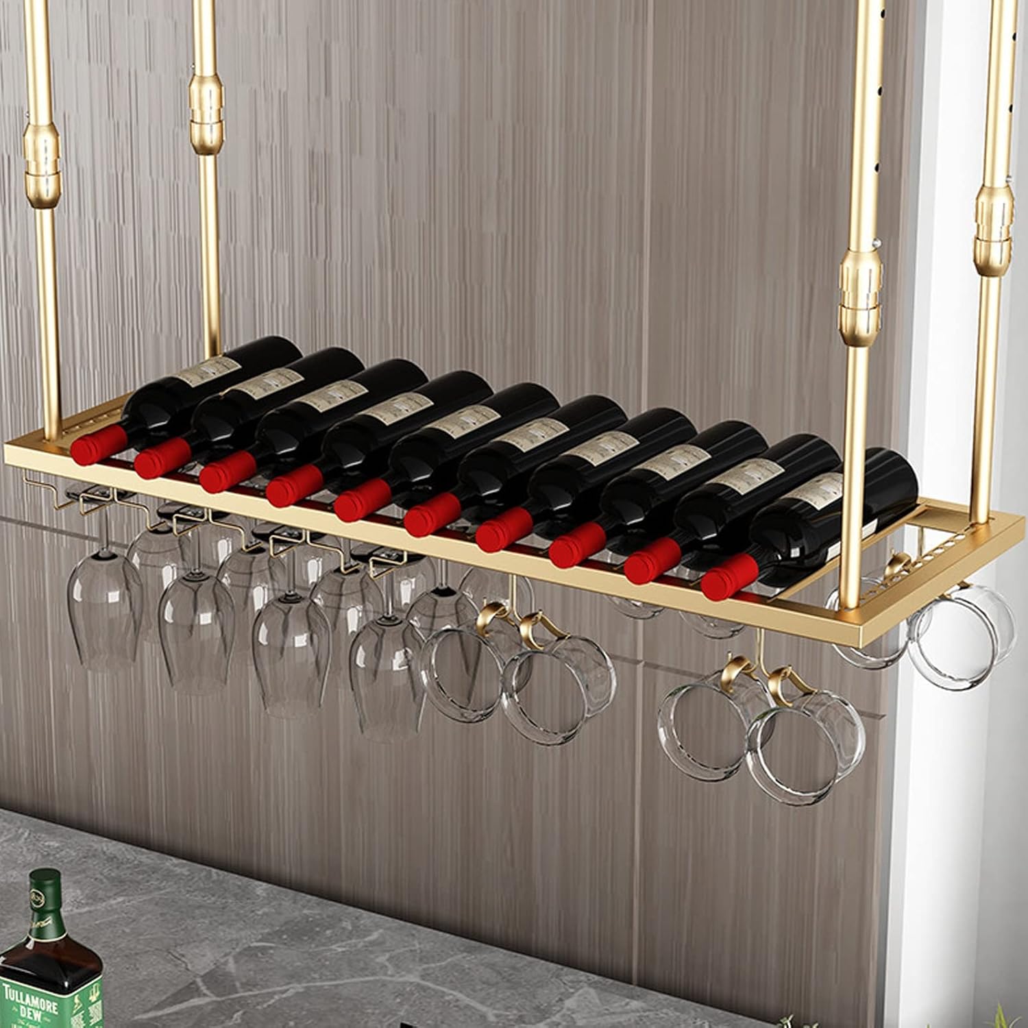 Suuim Wine Rack Ceiling Iron Art Adjustable Glass Holder