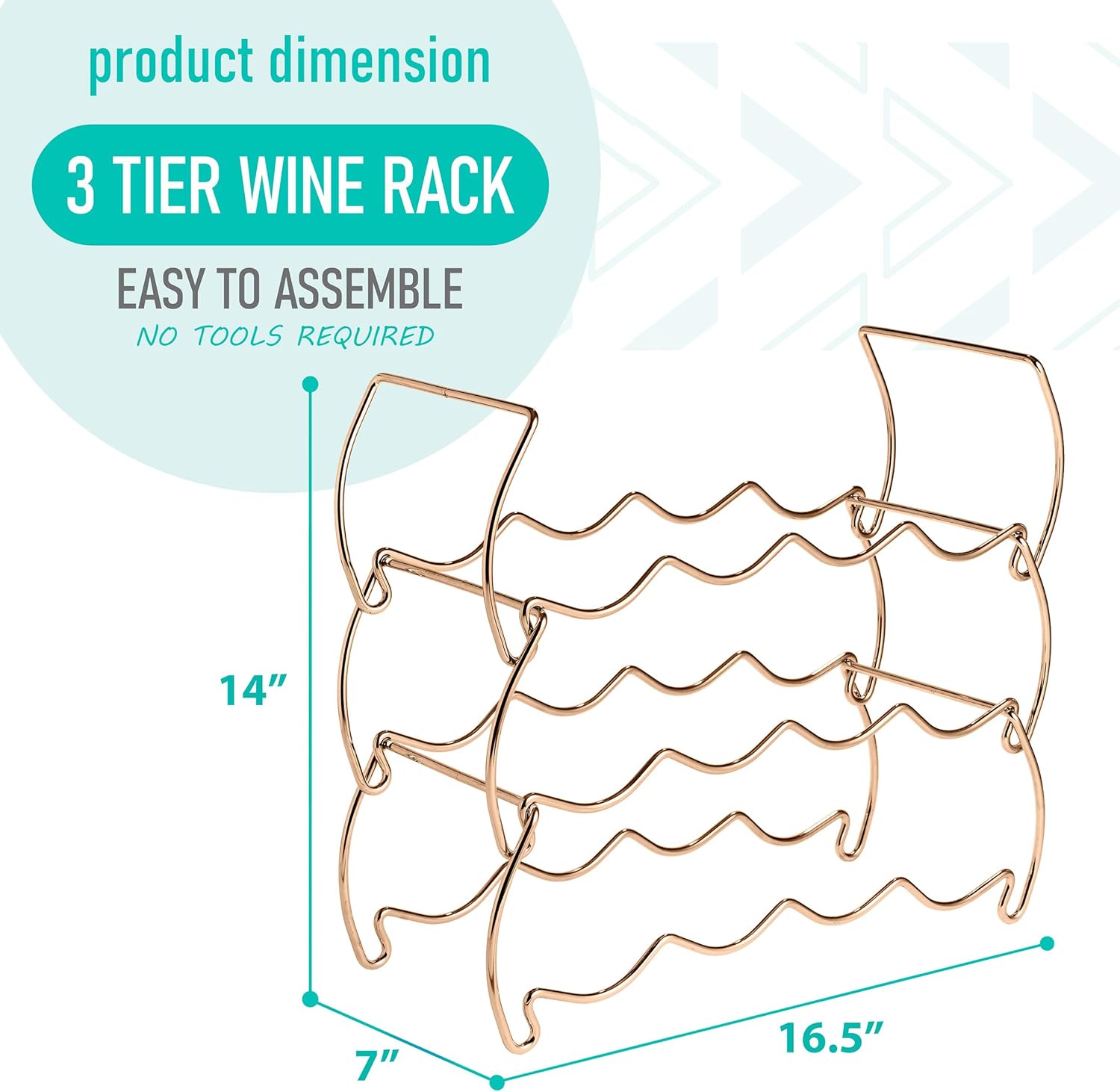 Sorbus Copper 3-Tier Wine Rack - Holds 12 Bottles