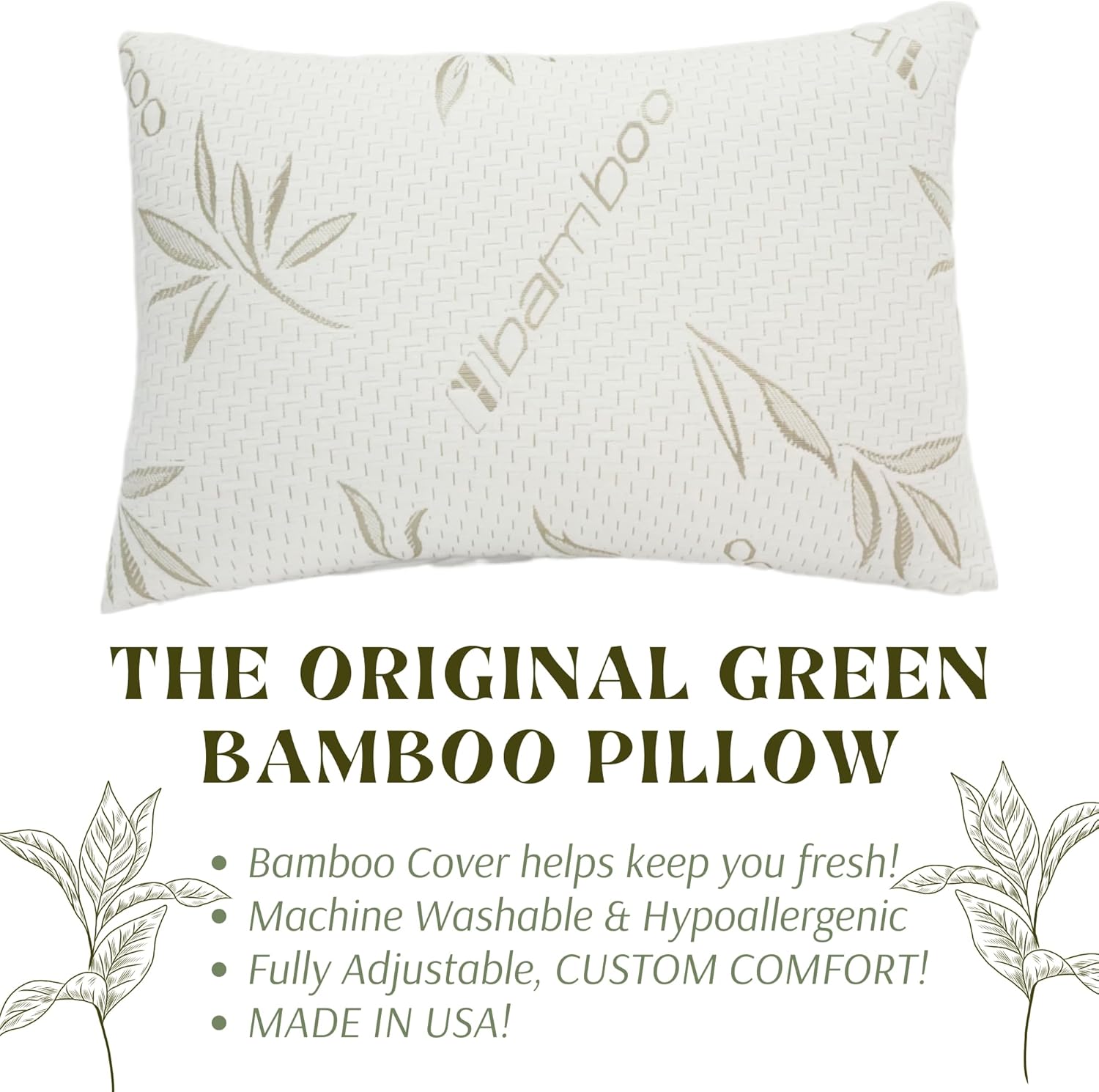 Sleep Touch Green Leaf Shredded Memory Foam Pillow Cool Supportive