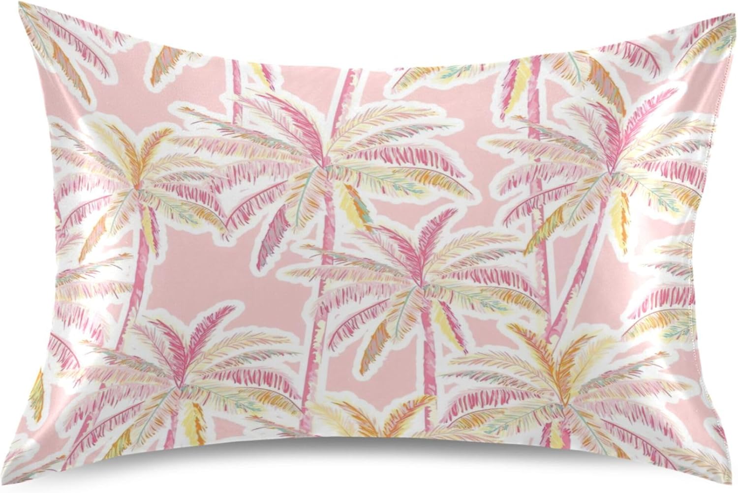 Tropical Palm Pink Leaf Satin Pillow Case