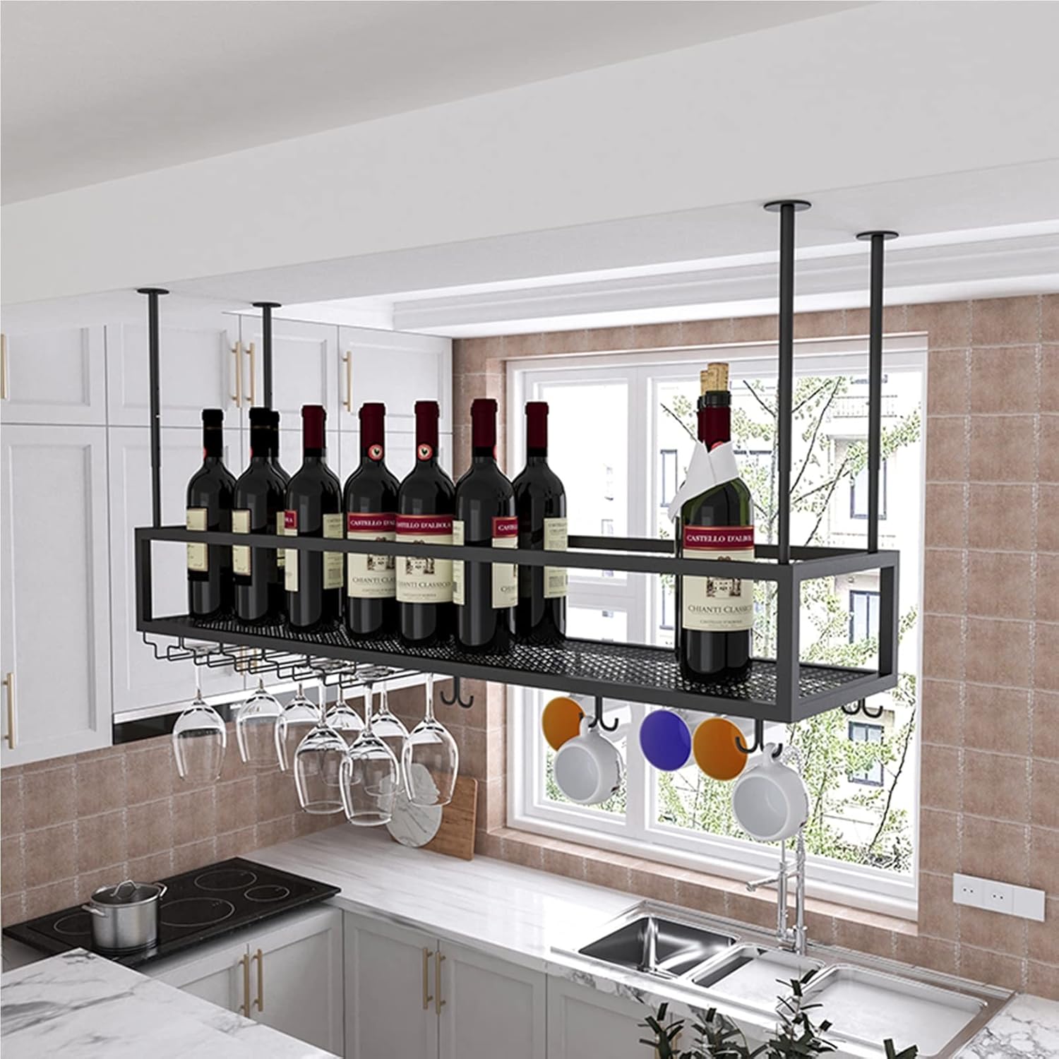 Adjustable Metal Wine Glass Rack with Glass Holder