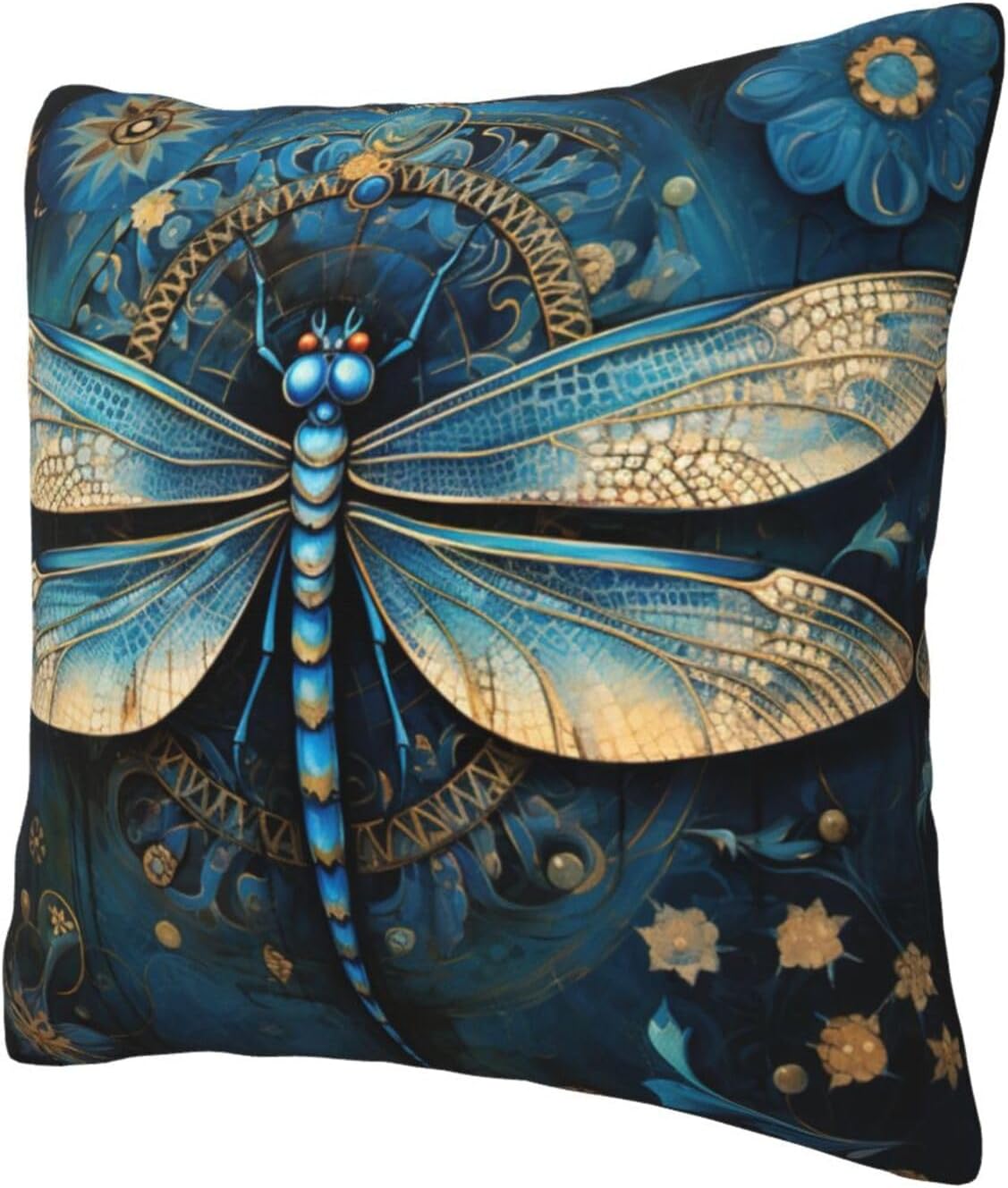 Ogniwo Art Blue Dragonfly Throw Pillow 12x12 Inch Soft Square Cushion Case