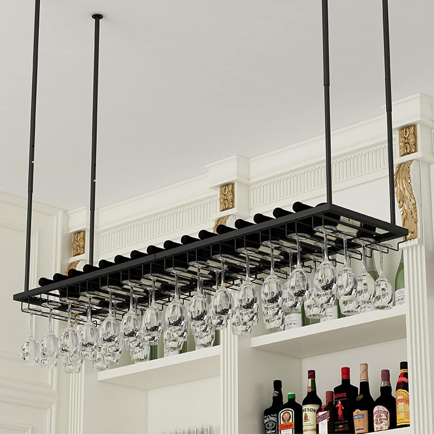 Wall-Mounted Wine Rack with Upside Down Glass Holder
