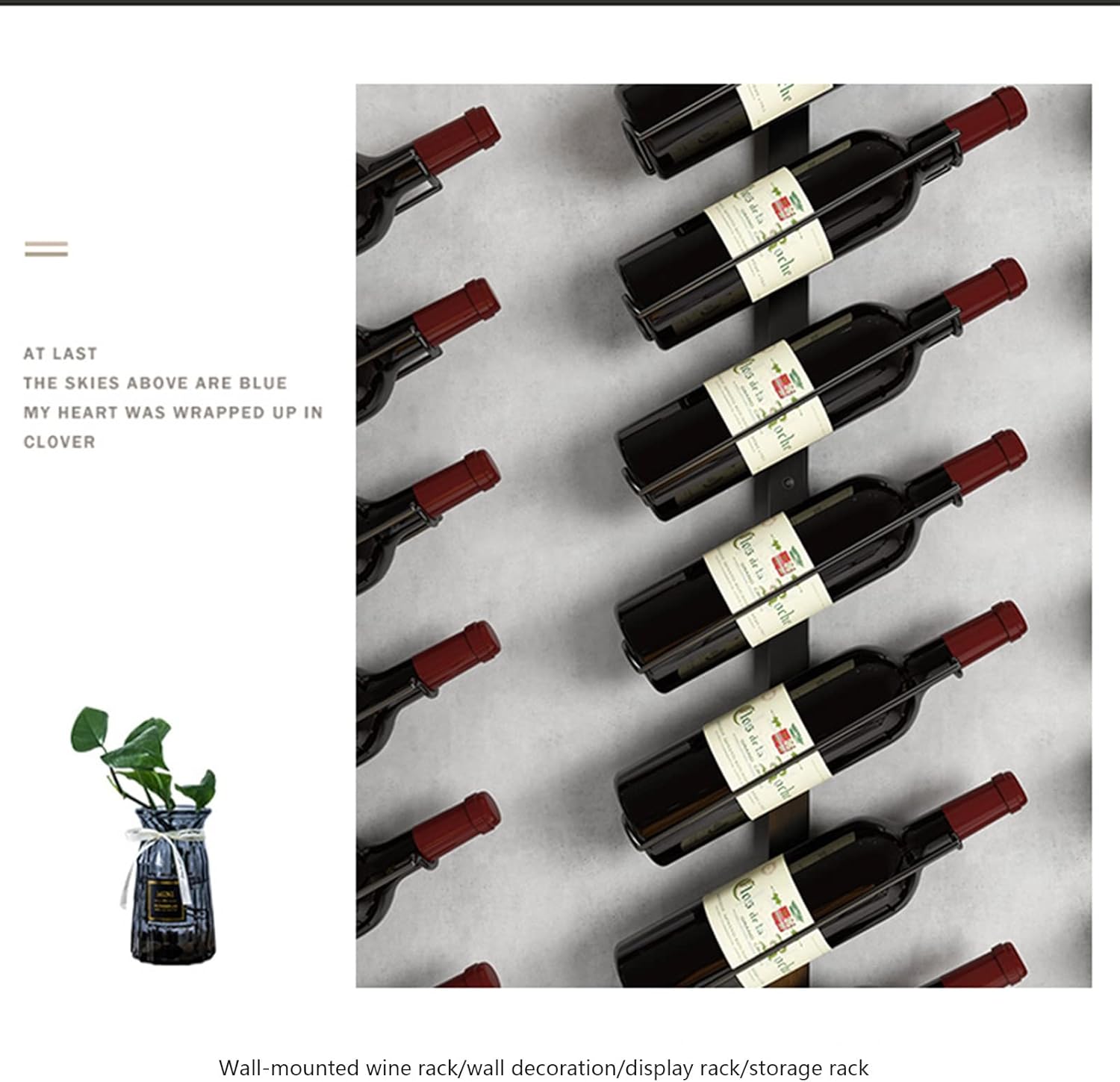 Wall-Mounted Wine Rack with 5 Sizes and Iron Construction