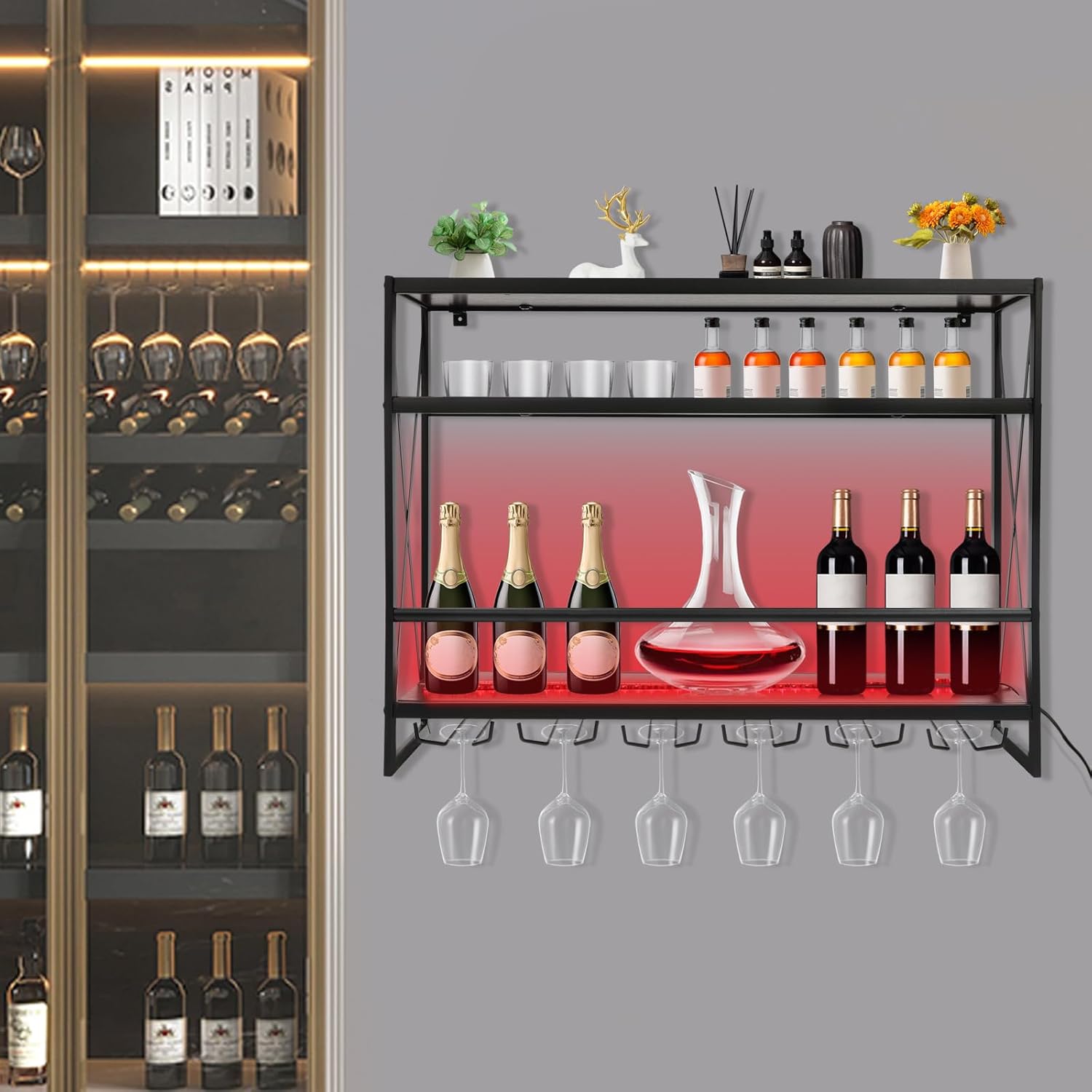 Gagalayong Wall Mounted Wine Rack with LED Light