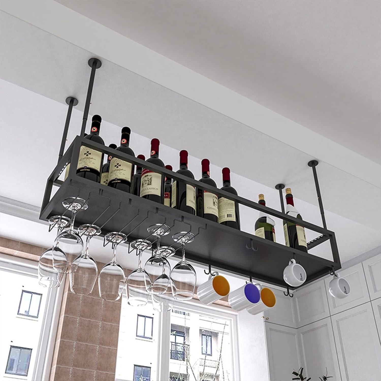 Suuim Iron Wine Holder Ceiling Rack with Adjustable Height