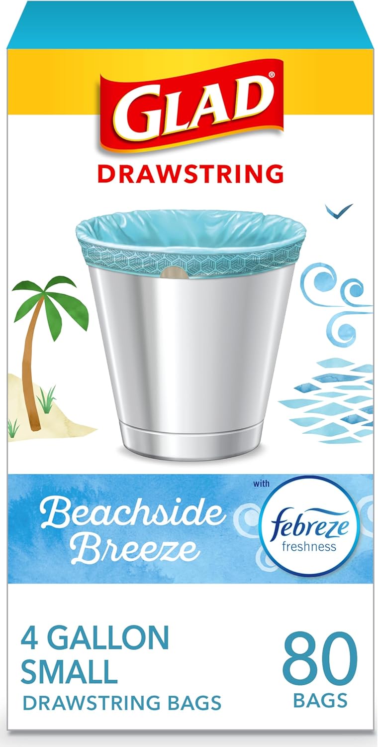 Glad Small Trash Bags 4 Gallon Febreze Beachside Breeze 80 Count