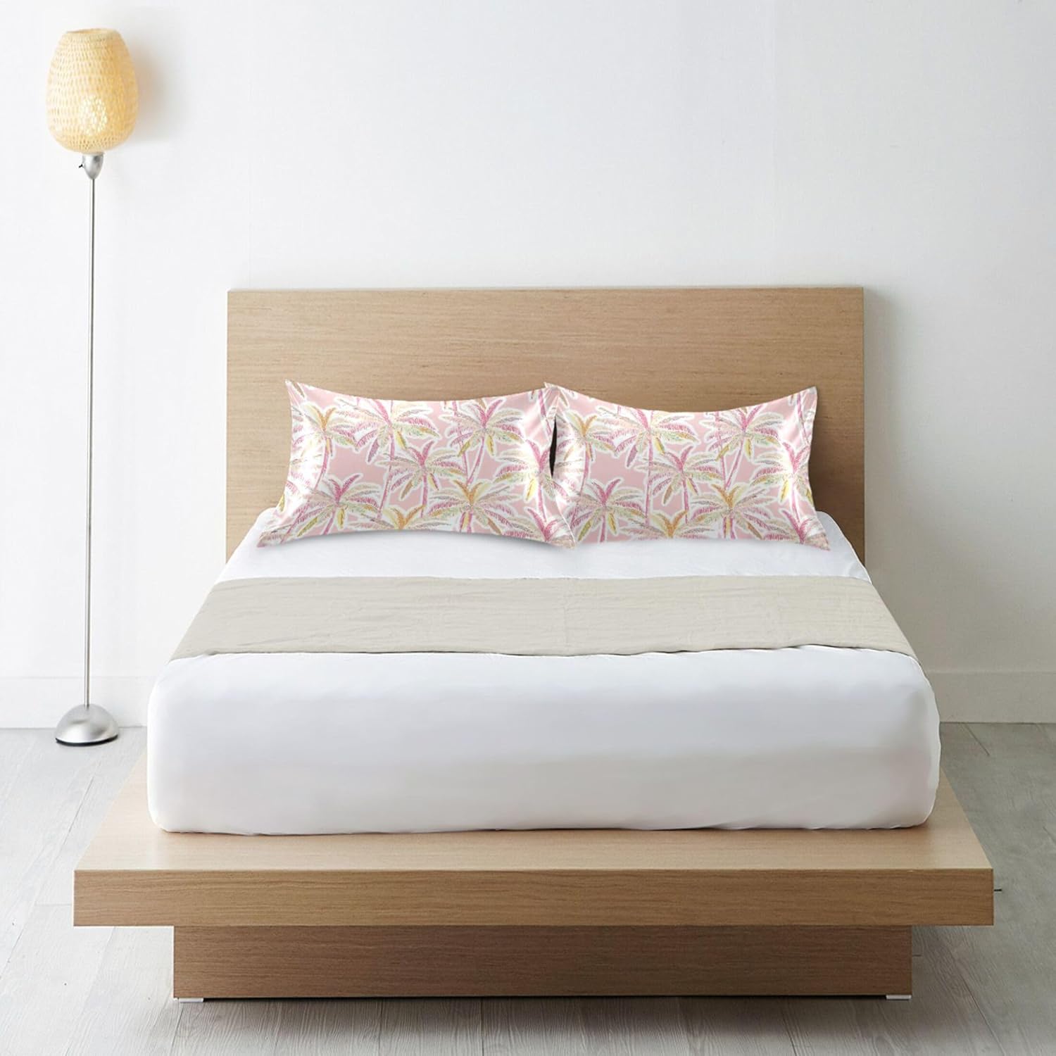 Tropical Palm Pink Leaf Satin Pillow Case