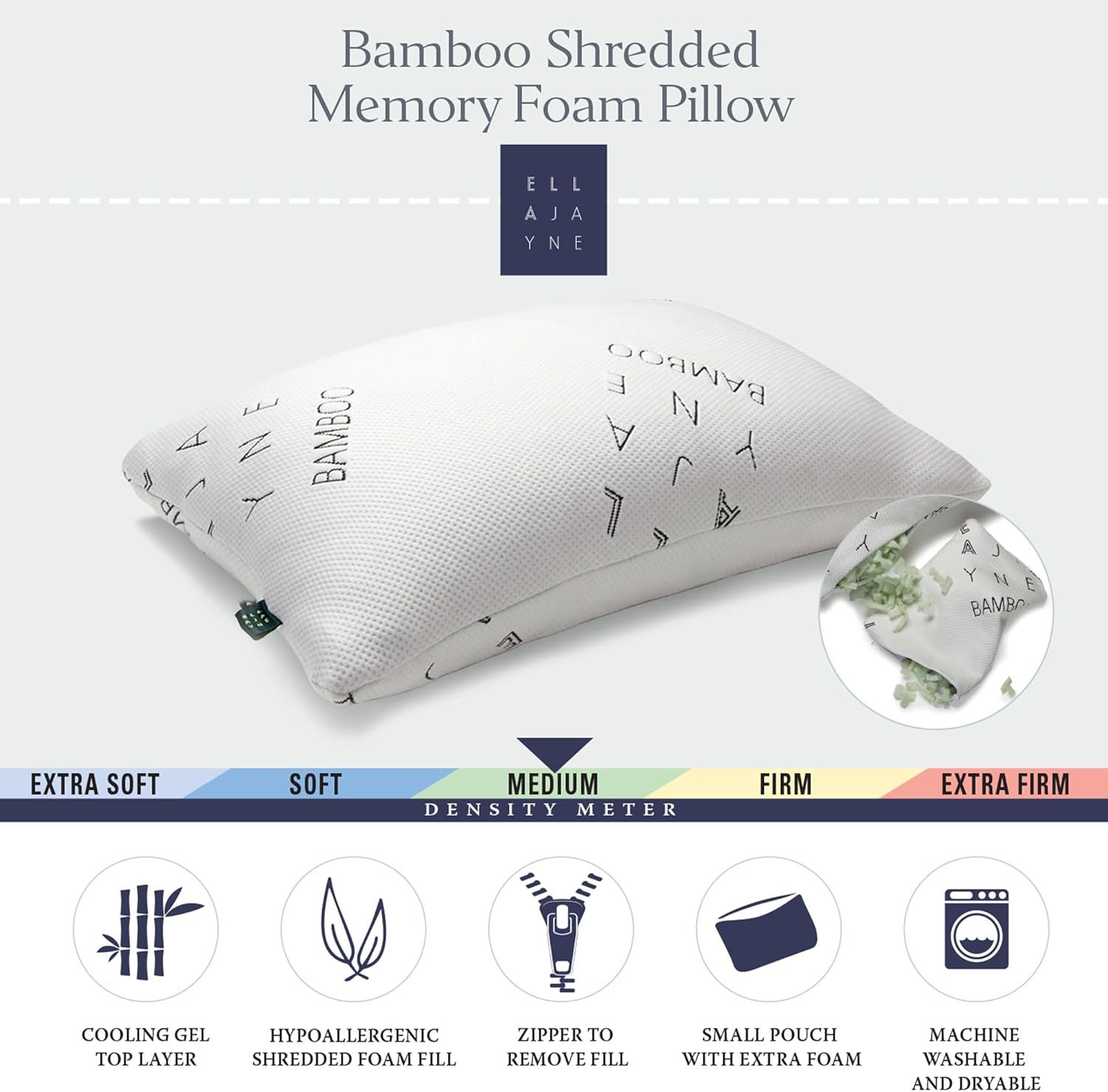 Ella Jayne Luxury Viscose Bamboo Pillow with Zipper and Carry Pouch
