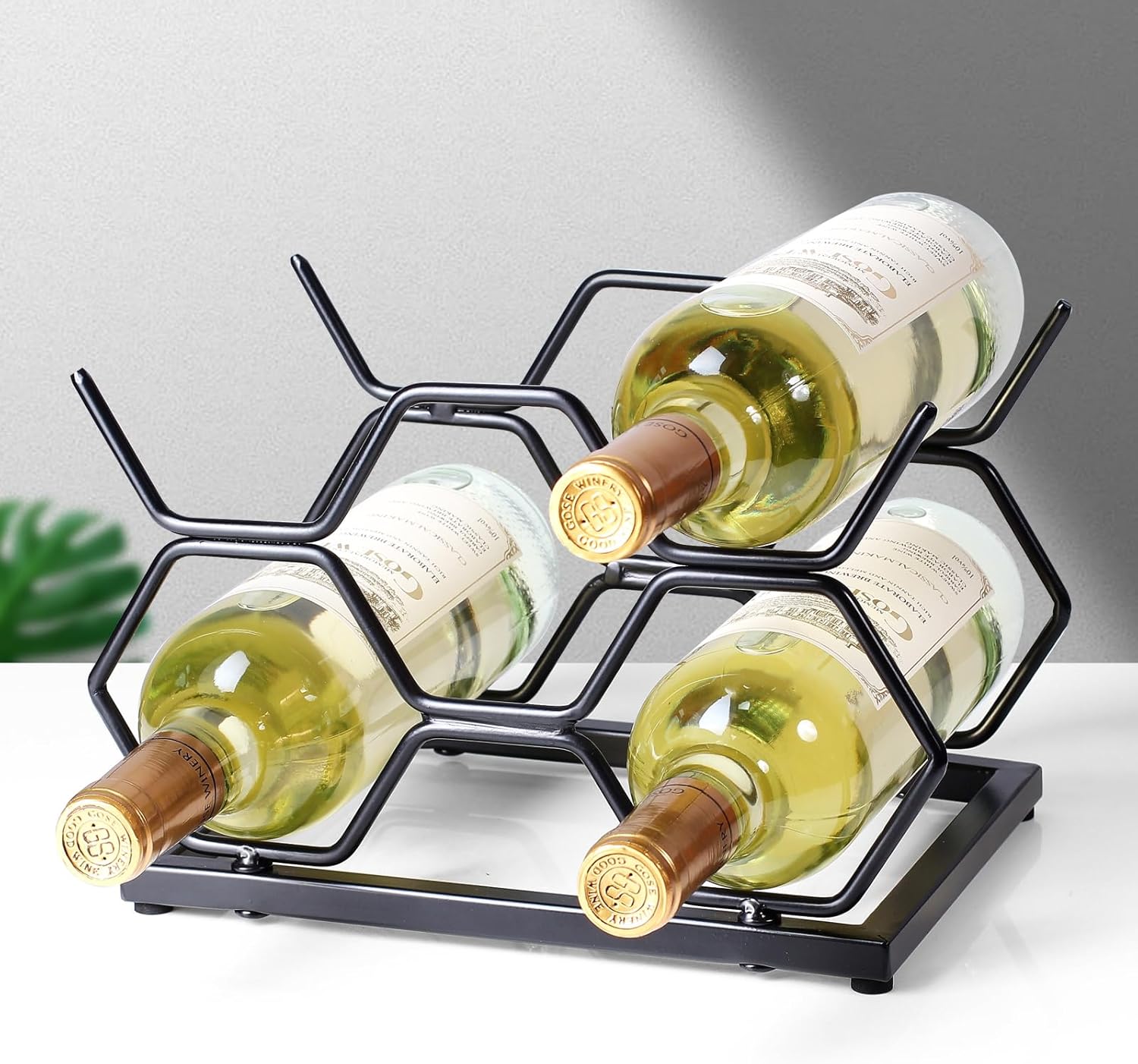 Drincarier 5 Bottle Tabletop Wine Rack - Modern Gold Metal Design