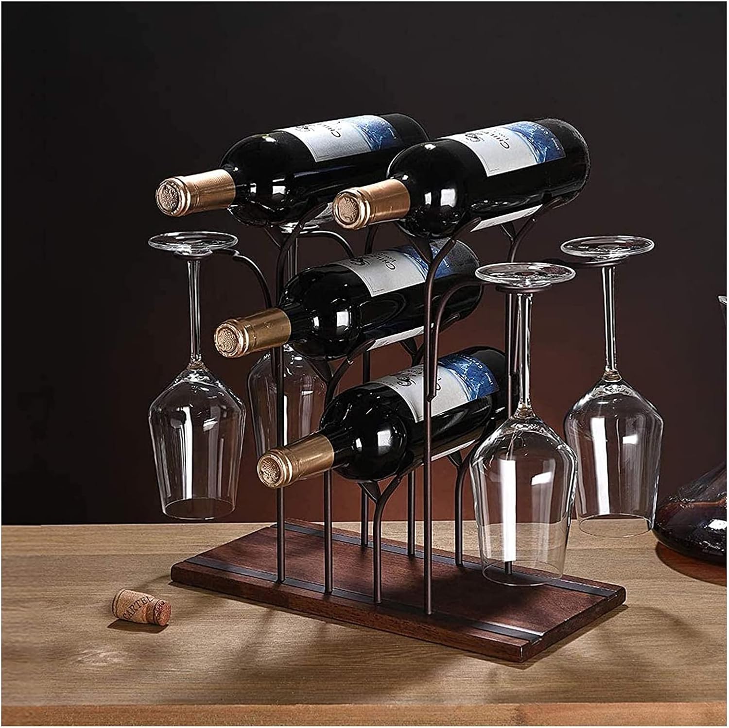 ALDEPO Gold Wine Rack with 4 Bottles and 4 Glasses