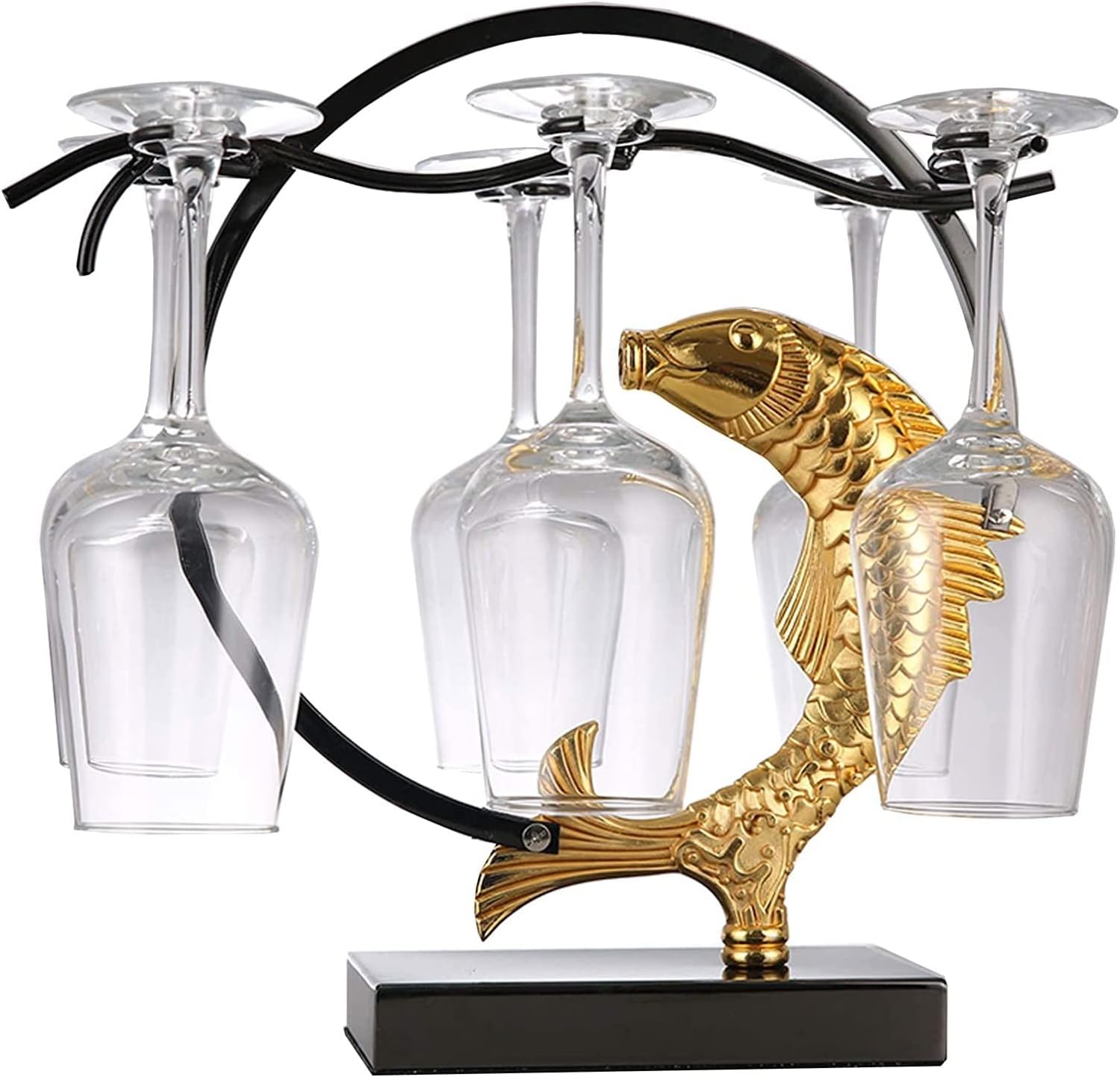 ALDEPO Wine Glass Rack for Desk Holds 6 Bottles Gold Finish