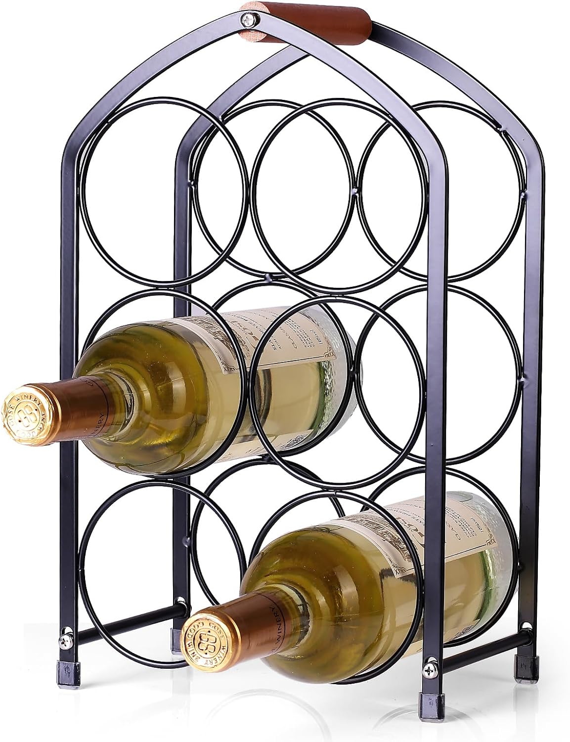 Drincarier 6 Bottle Countertop Wine Rack - Modern Black Metal 3 Tier Stand 1