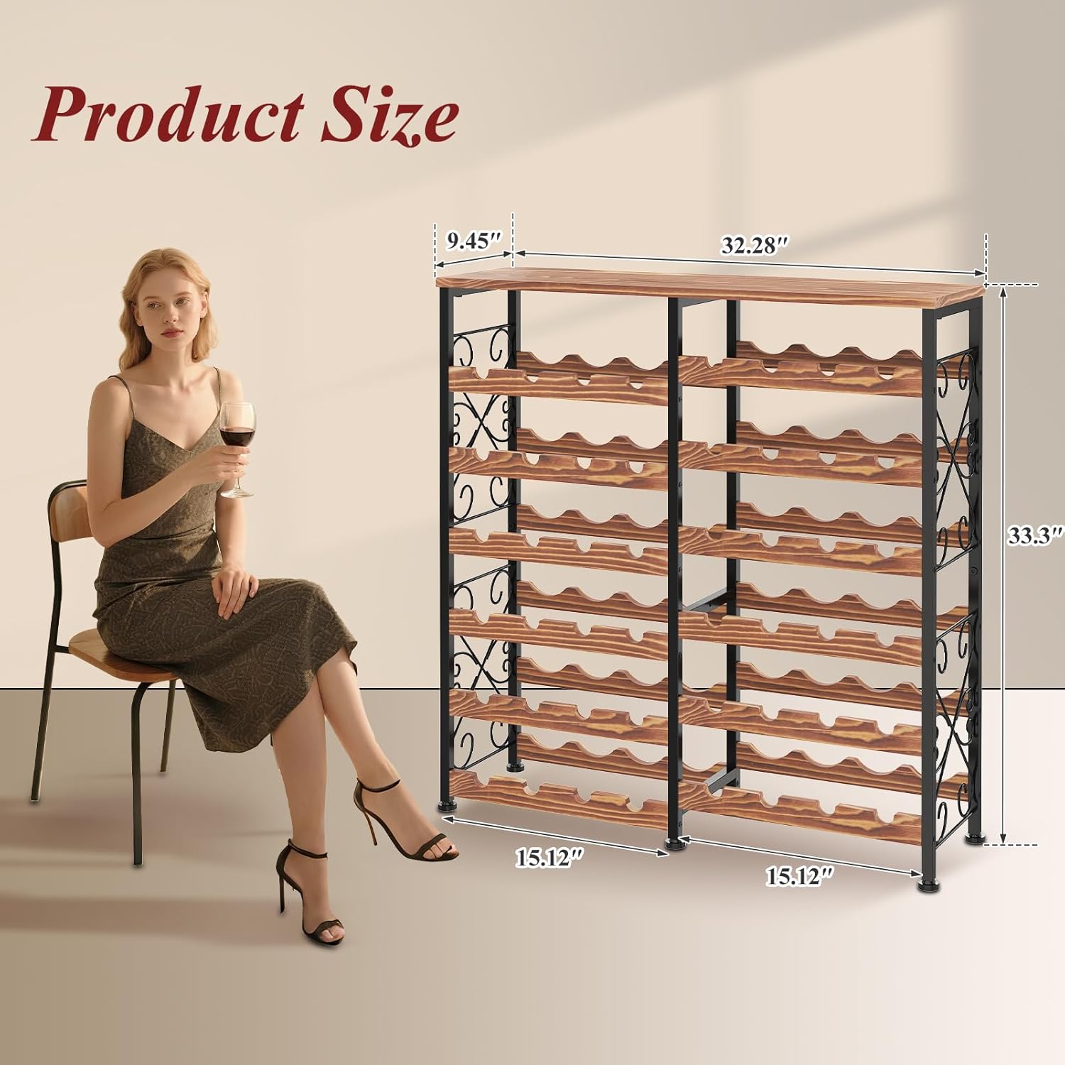 Sonyabecca 48 Bottle Freestanding Wine Rack with Solid Wood Top
