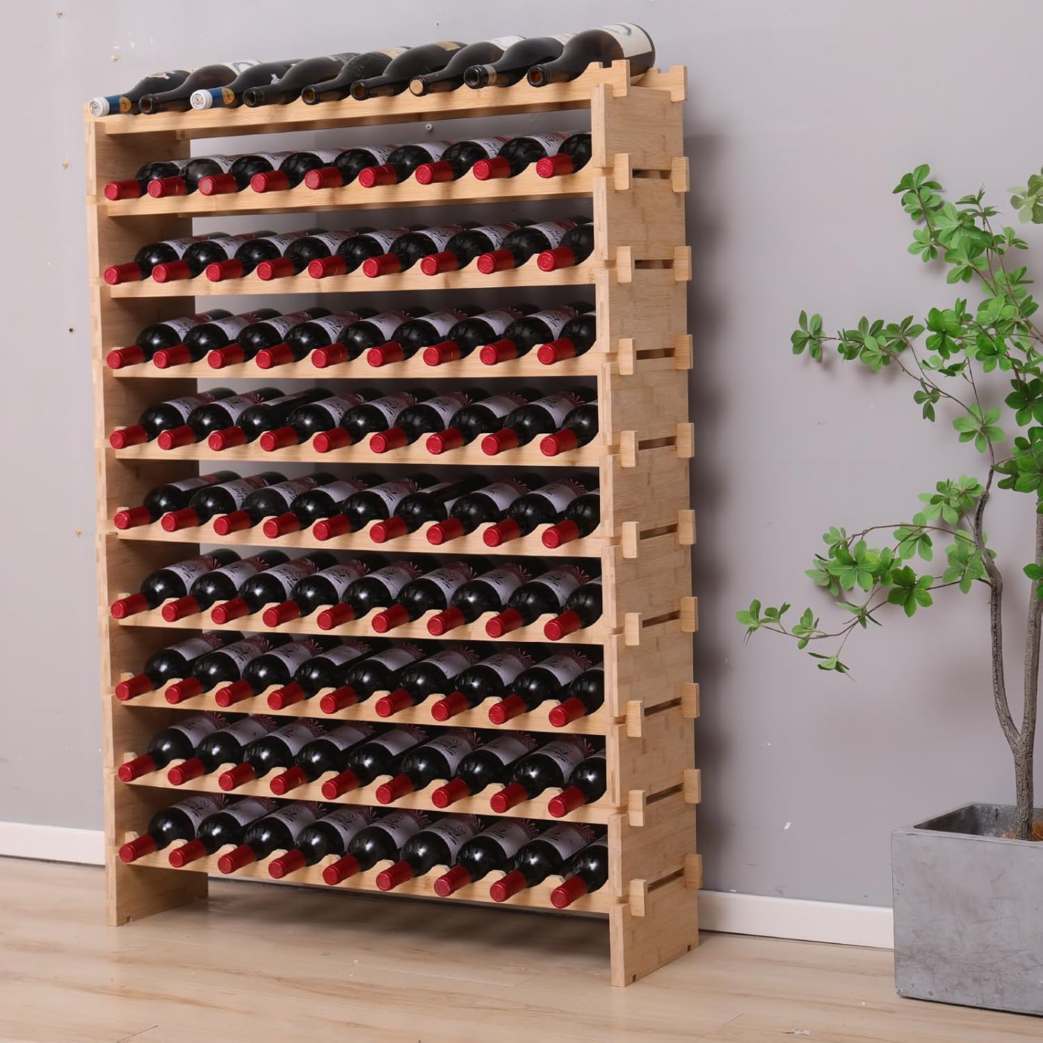 FDHUIJIA 90 Bottle Bamboo Wine Rack Cabinet