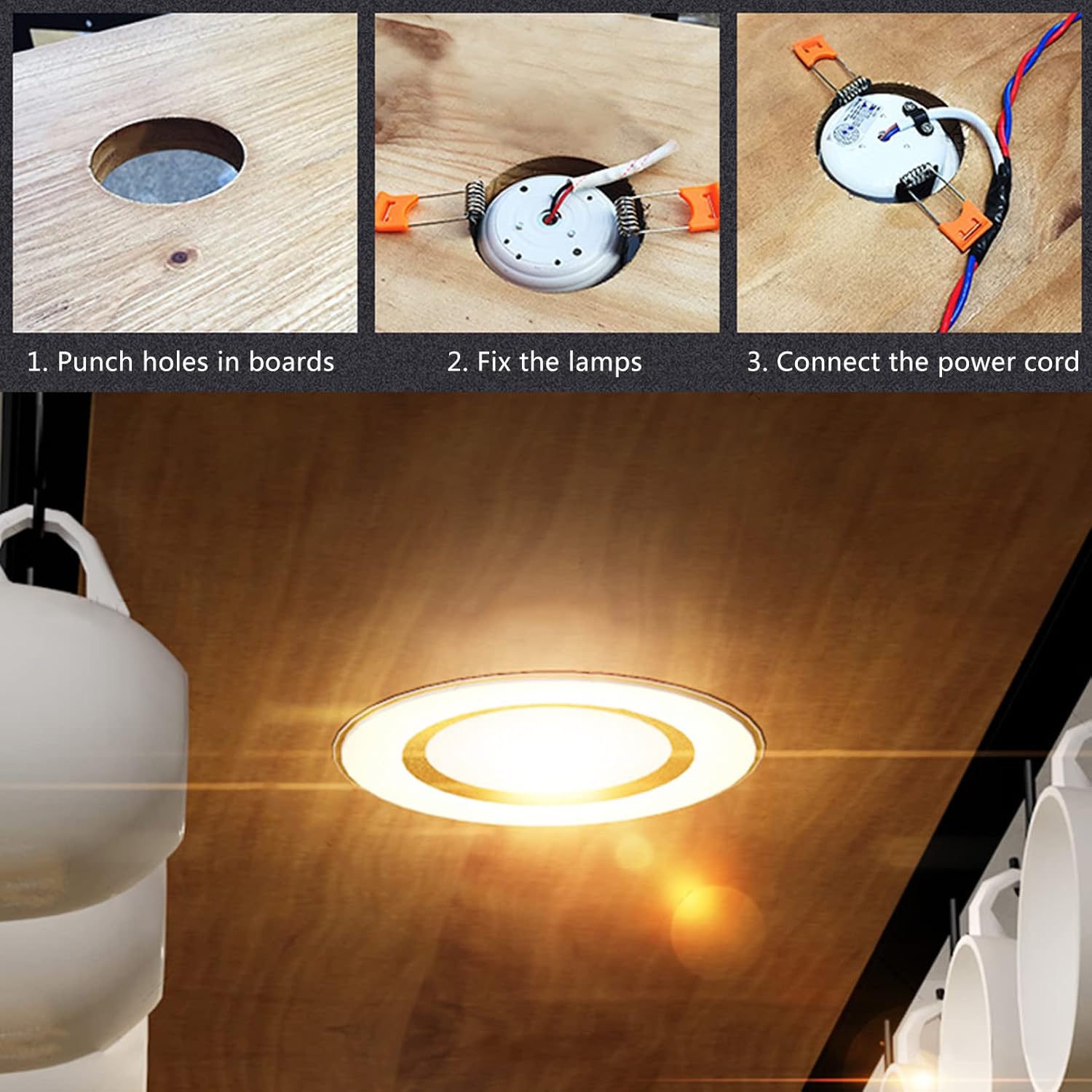 LUCEAE Hanging Wine Rack with 4 Lights 2-Layer Wall Mounted