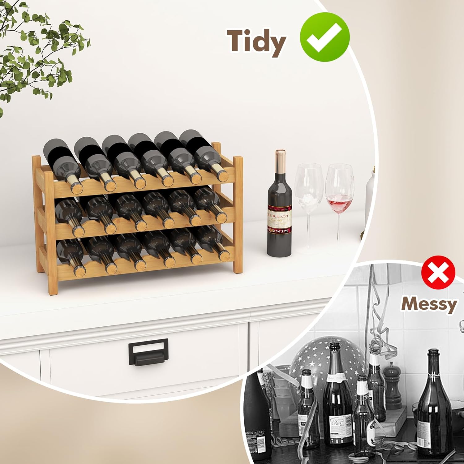 Giantex Bamboo 3 Tier Wine Rack 18 Bottle