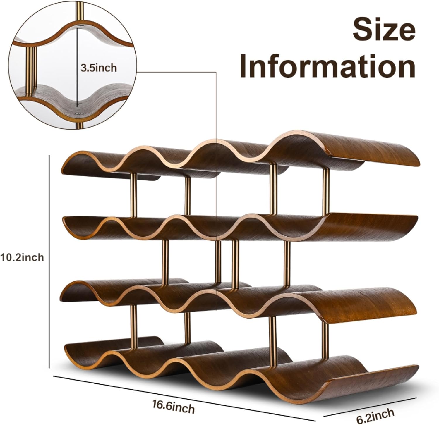 TRUDING 14 Bottle Tabletop Wine Rack with 4 Tier Walnut Wavy Design