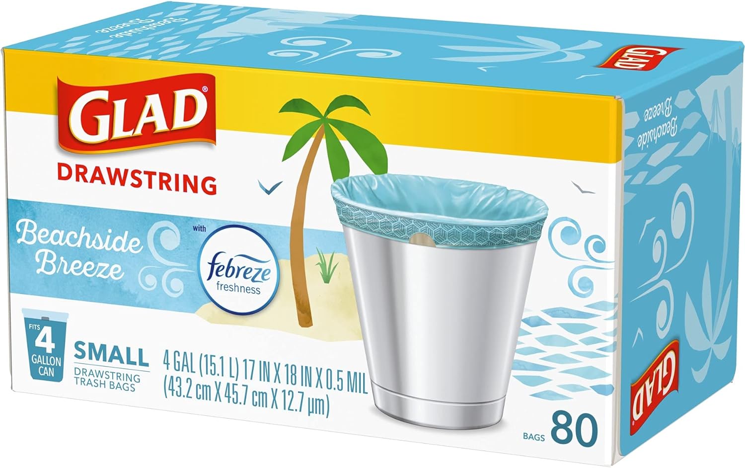 Glad Small Trash Bags 4 Gallon Febreze Beachside Breeze 80 Count