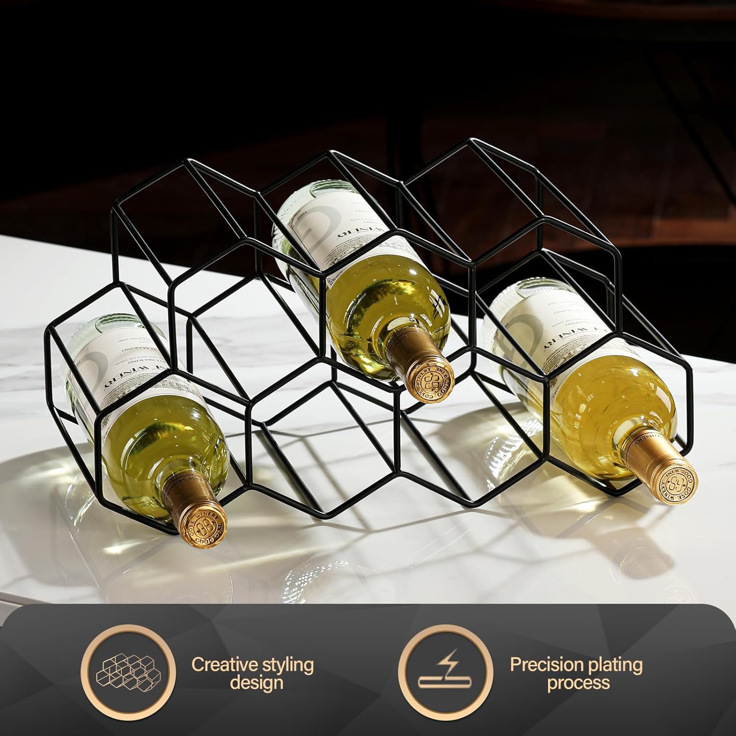 Drincarier 9 Bottle Countertop Wine Rack - Modern Black Metal 2 Tier
