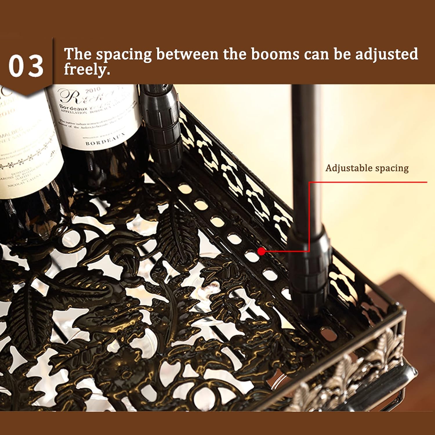Wall-Mounted Wine Rack with Adjustable Hooks
