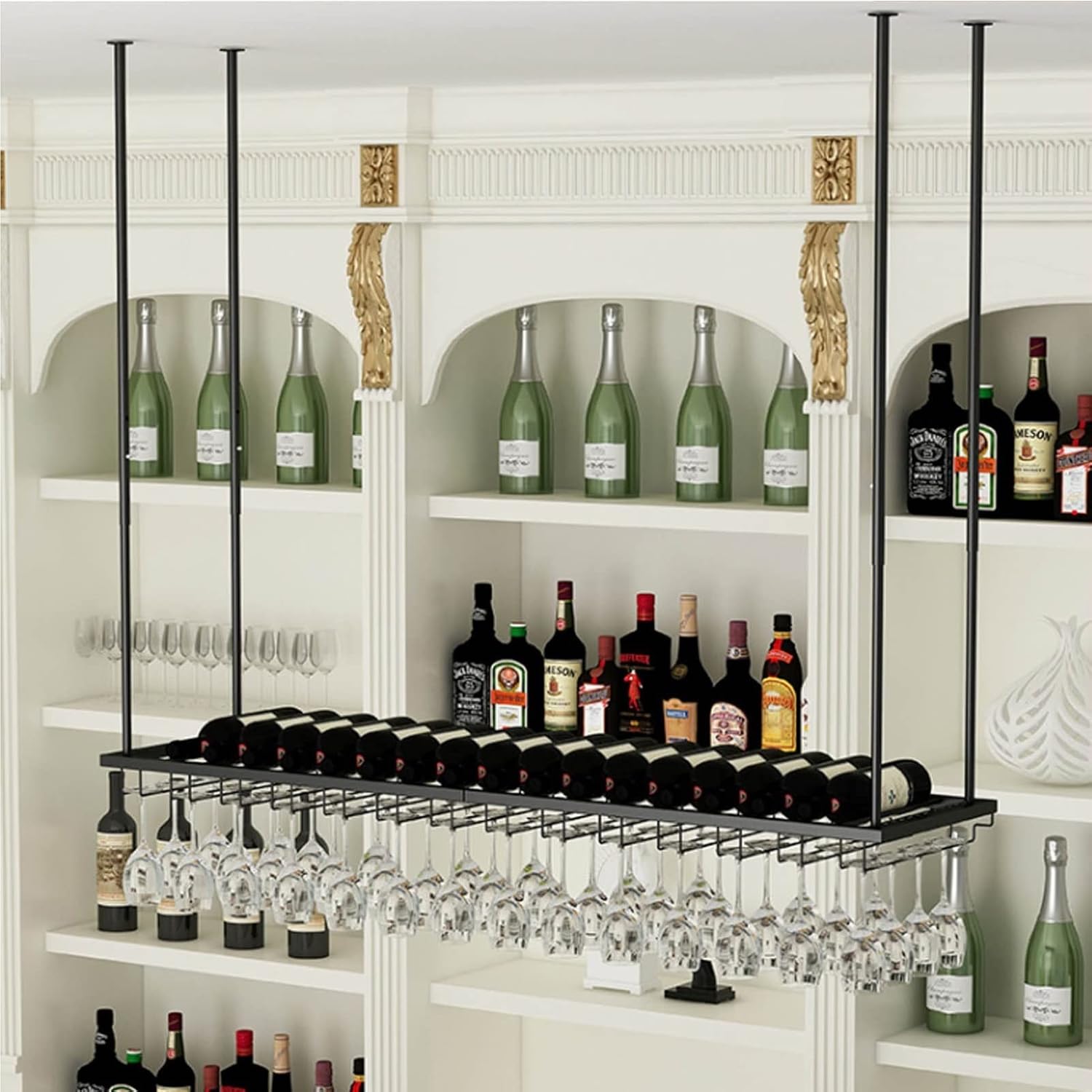 Suuim Metal Wine Glass Holder with Adjustable Ceiling Rack 1