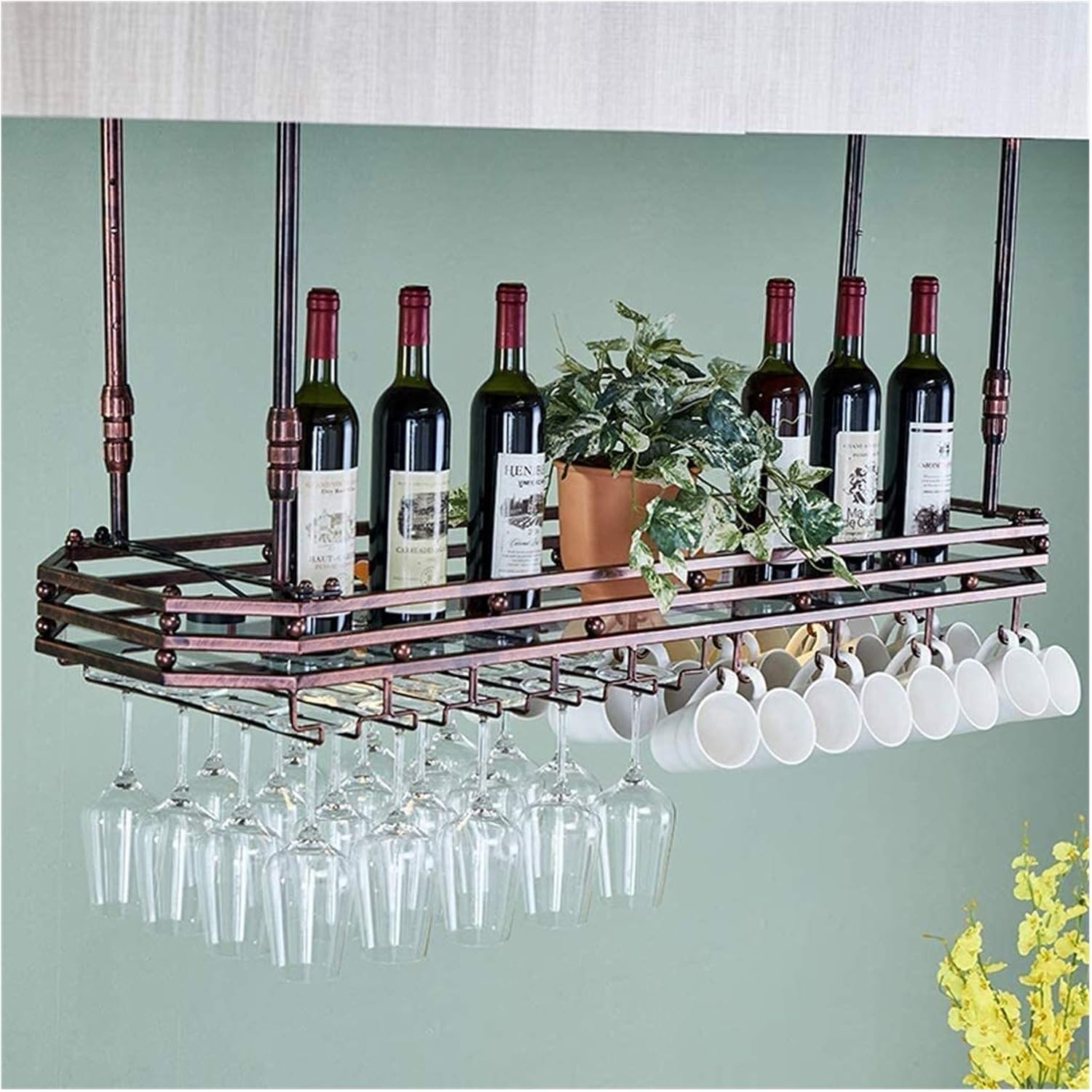 Suuim Wall Mounted Wine Rack with Glass Holder and Shelf 1