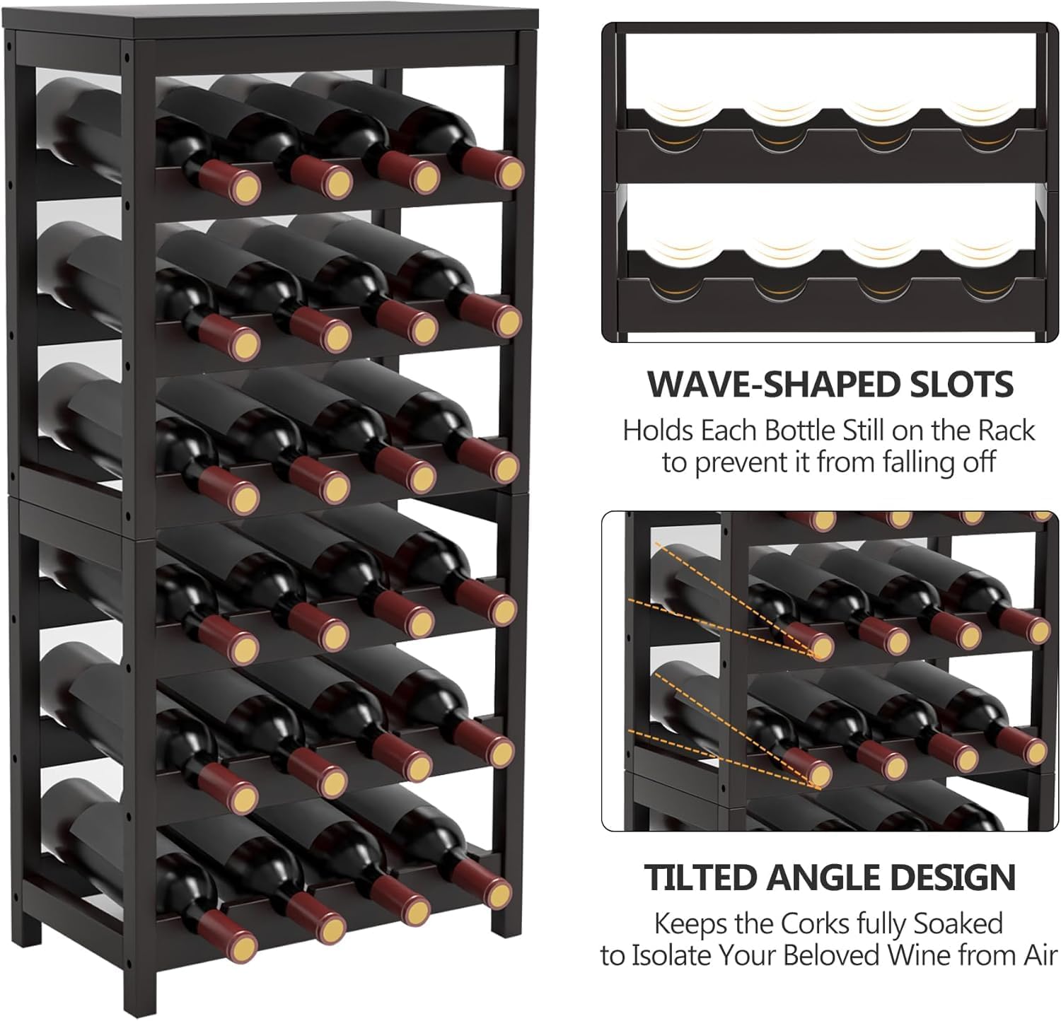 FoverOne 24-Bottle Bamboo Freestanding Wine Rack - Dark Brown