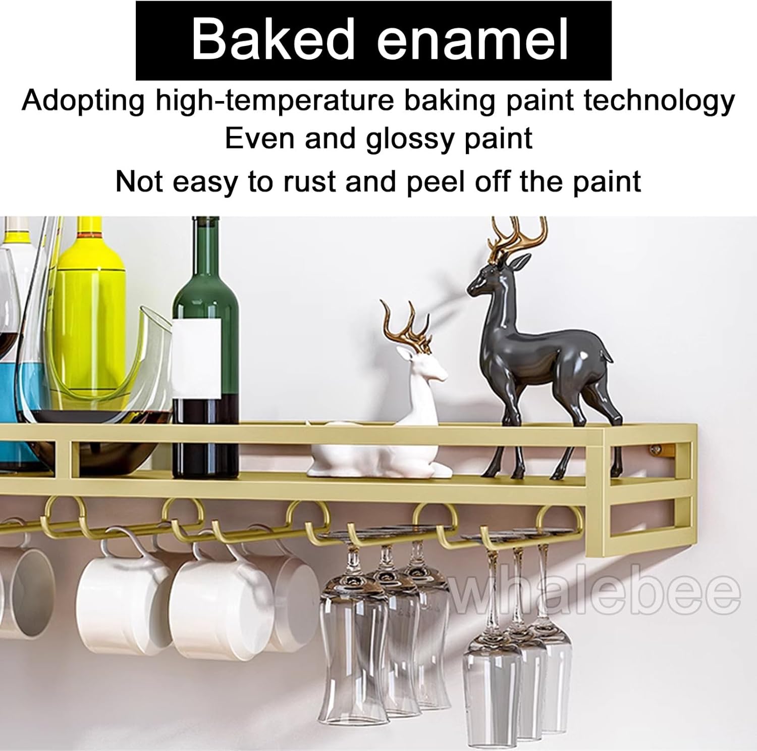 Whalebee Wine Glass Holder 24 Metal Rack for Wall Mount
