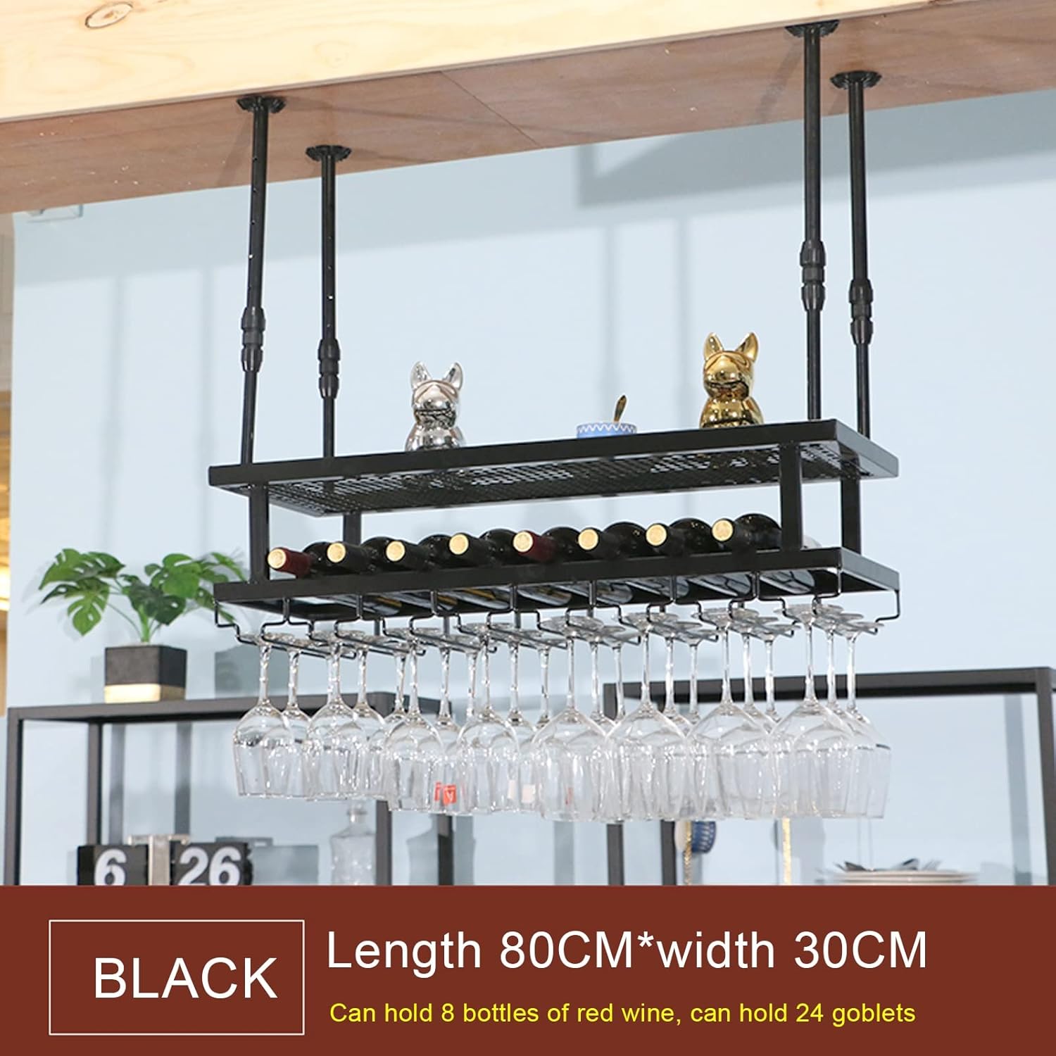 Ceiling Wine Glass Rack Wall-Mounted Stemware Holder for Kitchen Bar