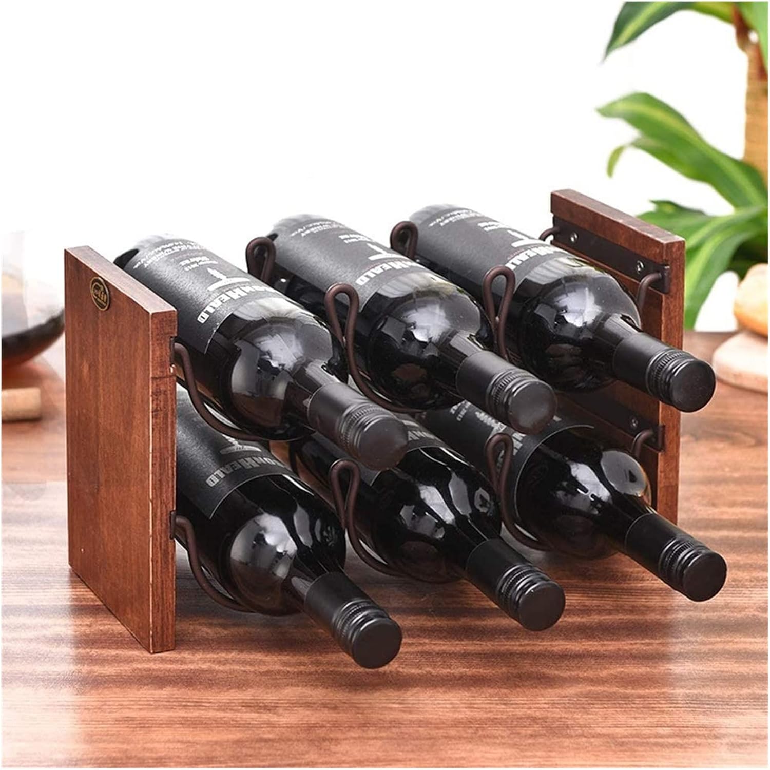 ALDEPO 6-Bottle Stackable Wall Mounted Wine Rack Brown