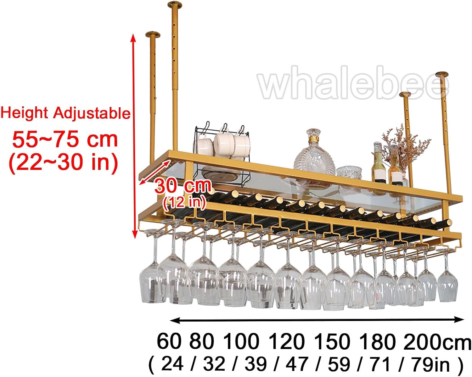 Whalebee Adjustable Wine Glass Rack for Home Storage