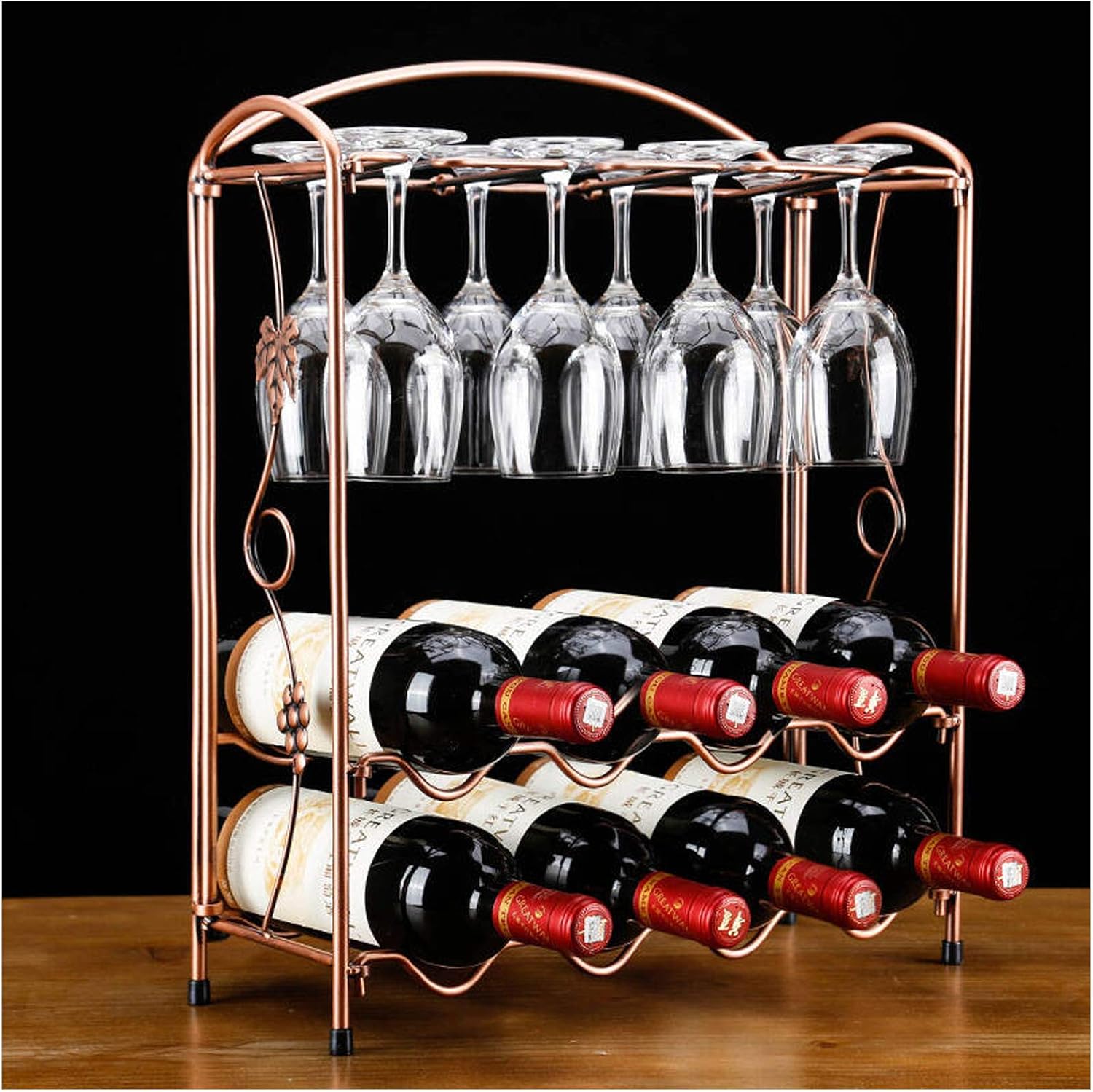 BOCbco Tabletop Wine Rack with 4 Bottles and 8 Glasses