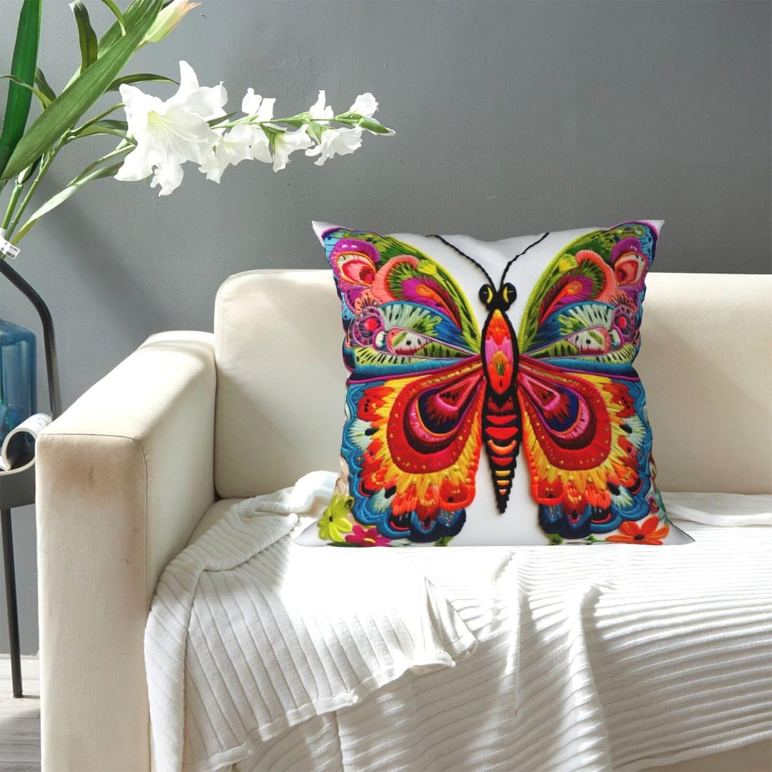 Ogniwo Embroidery Butterfly Throw Pillow 12x12 Inch Soft Square Cushion Case 1