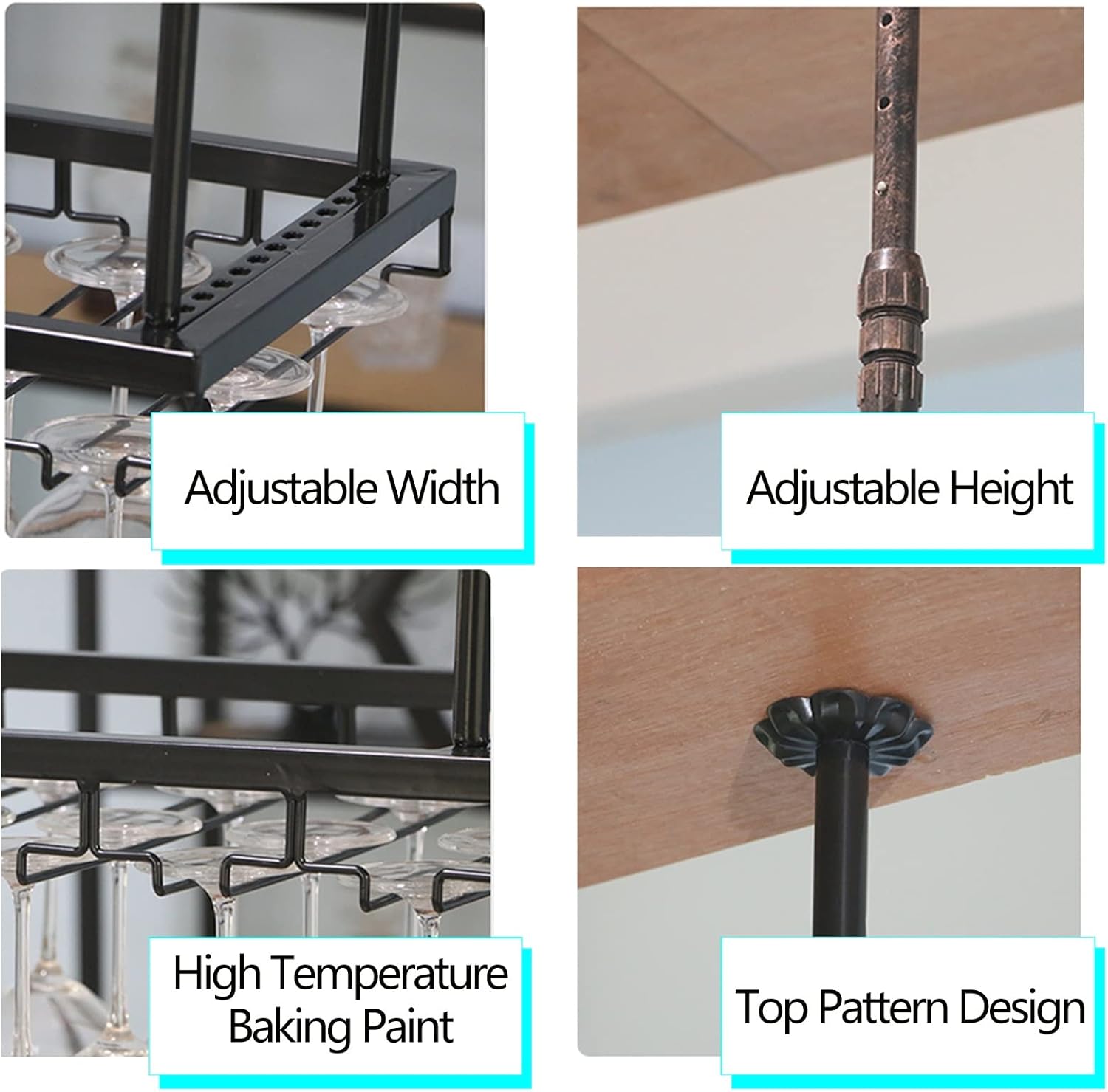 Ceiling Hanging Wine Rack with Glass Holder Black 80x35cm
