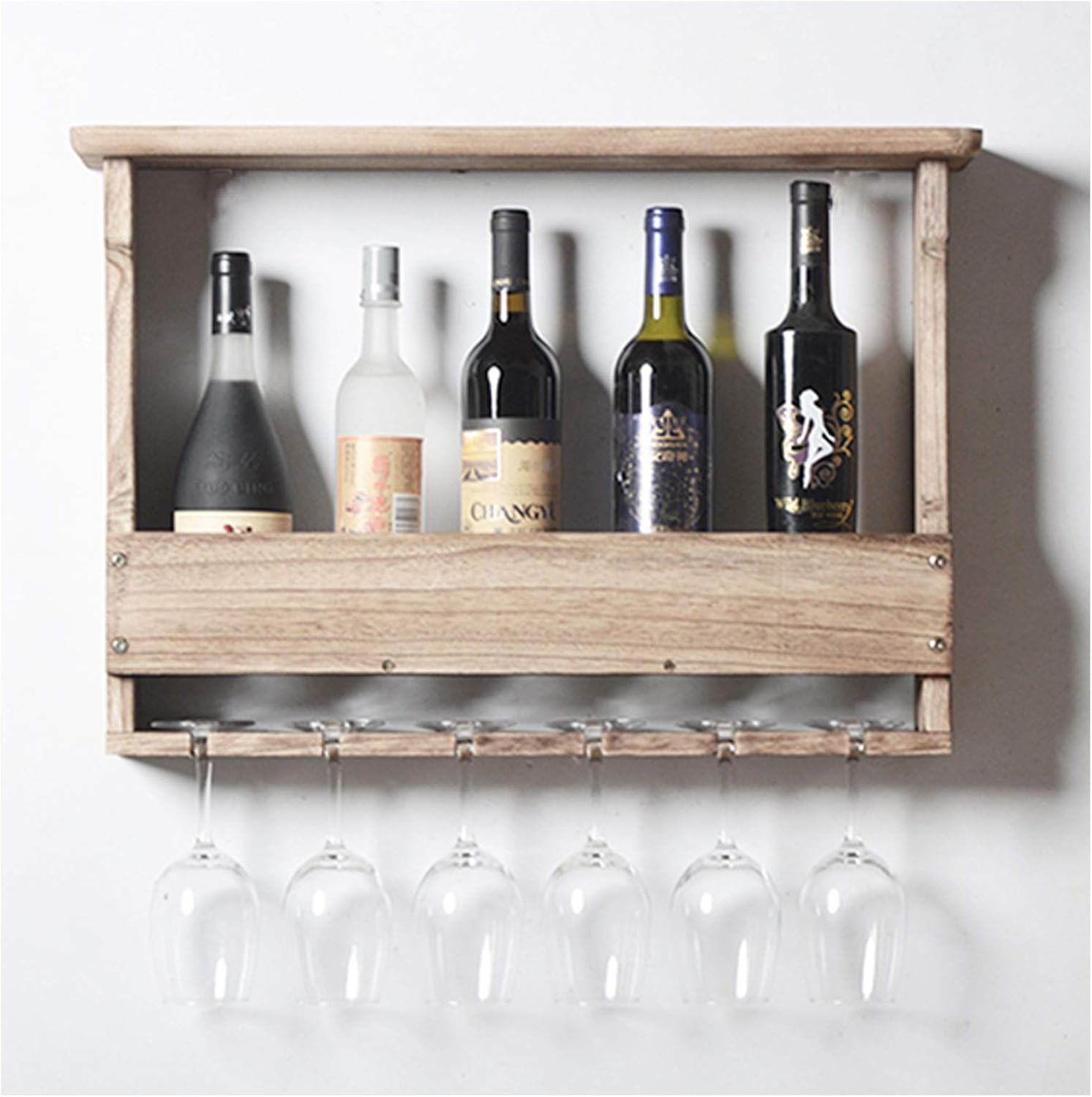 BOCbco Wall-Mounted Wine Rack with 5 Bottle and 6 Glass Holder