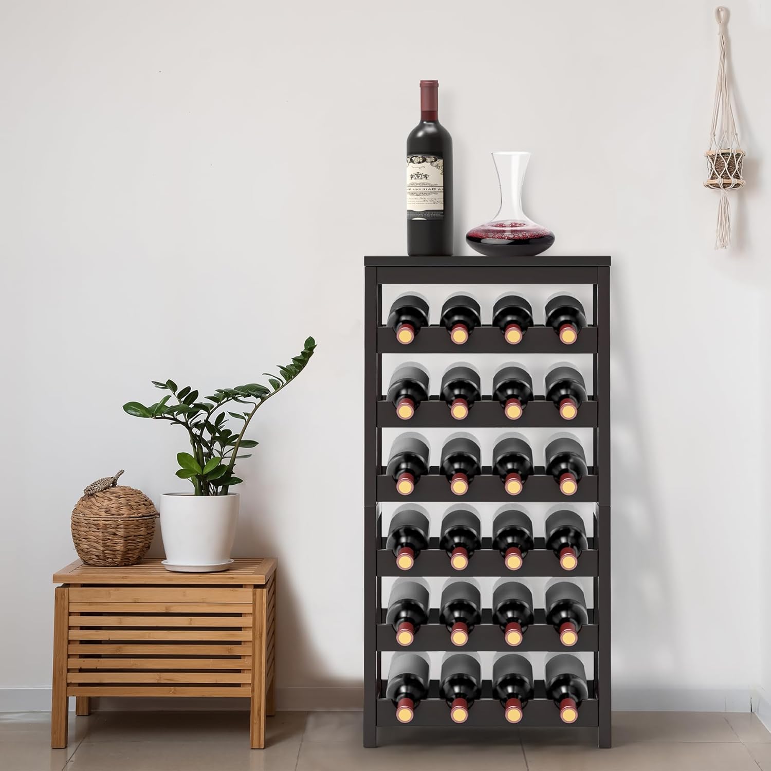 24 Bottle Wine Rack Dark Brown Bamboo