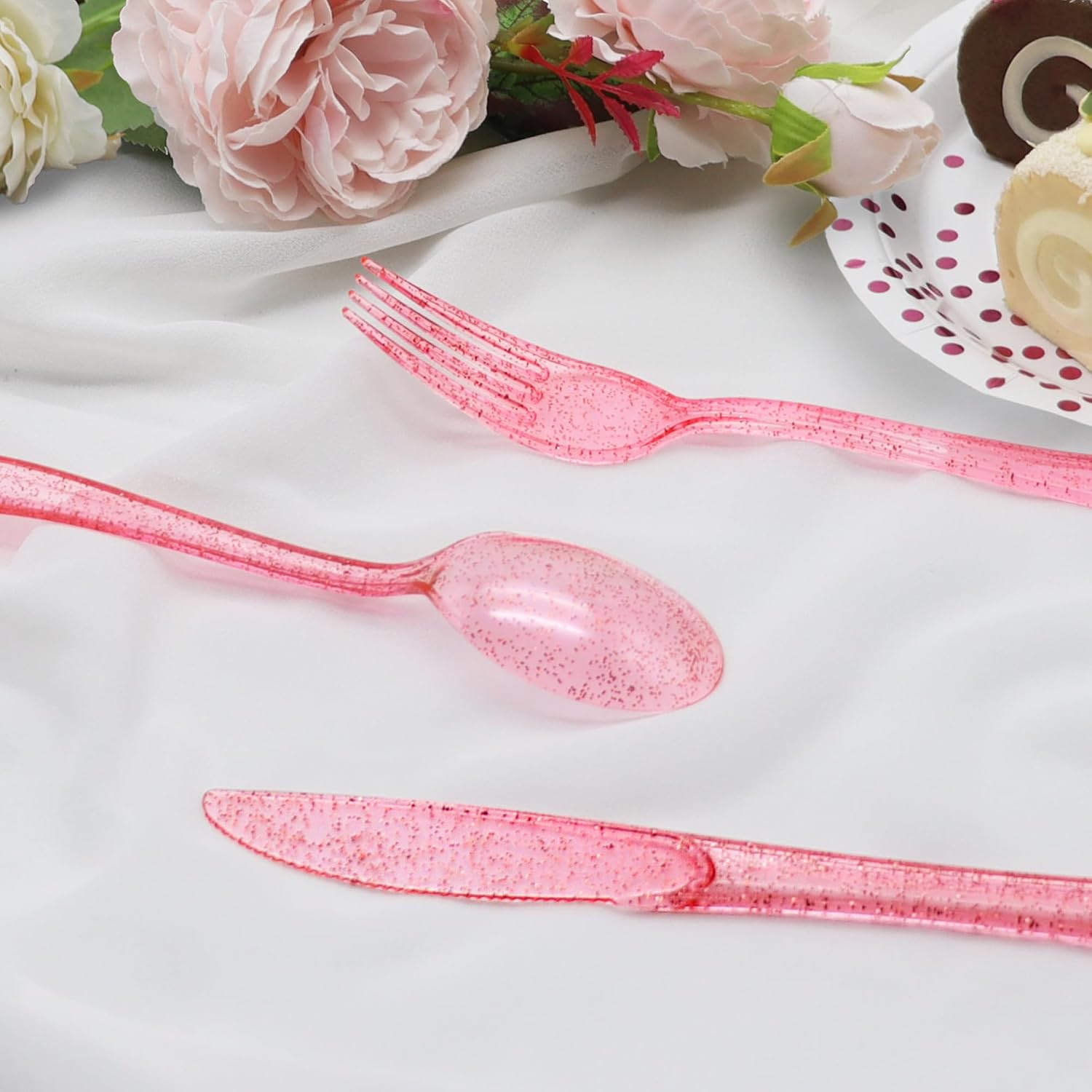 150 Pack Pink Plastic Silverware Set for Parties
