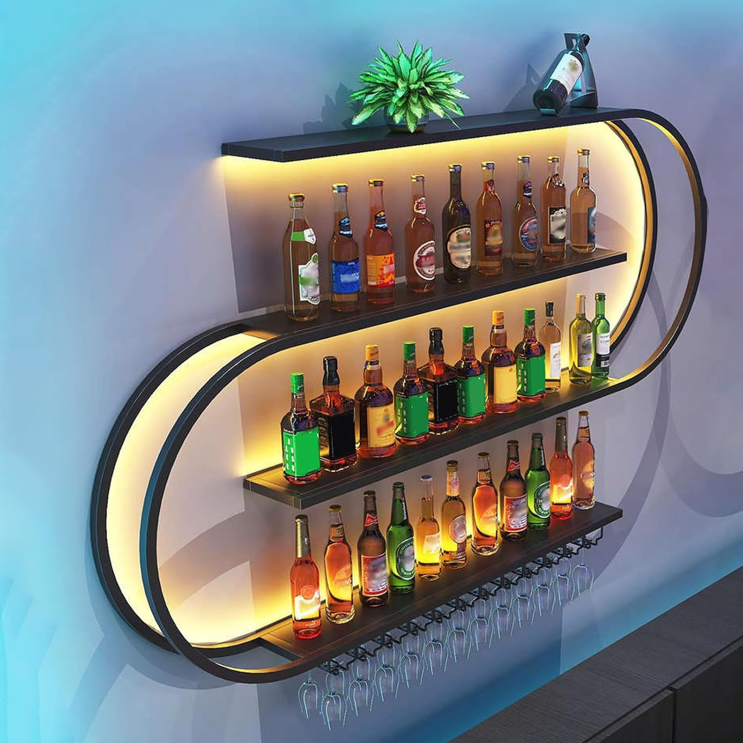 RAJYQODIS Wall Mounted Wine Rack 4-Tier Black Industrial