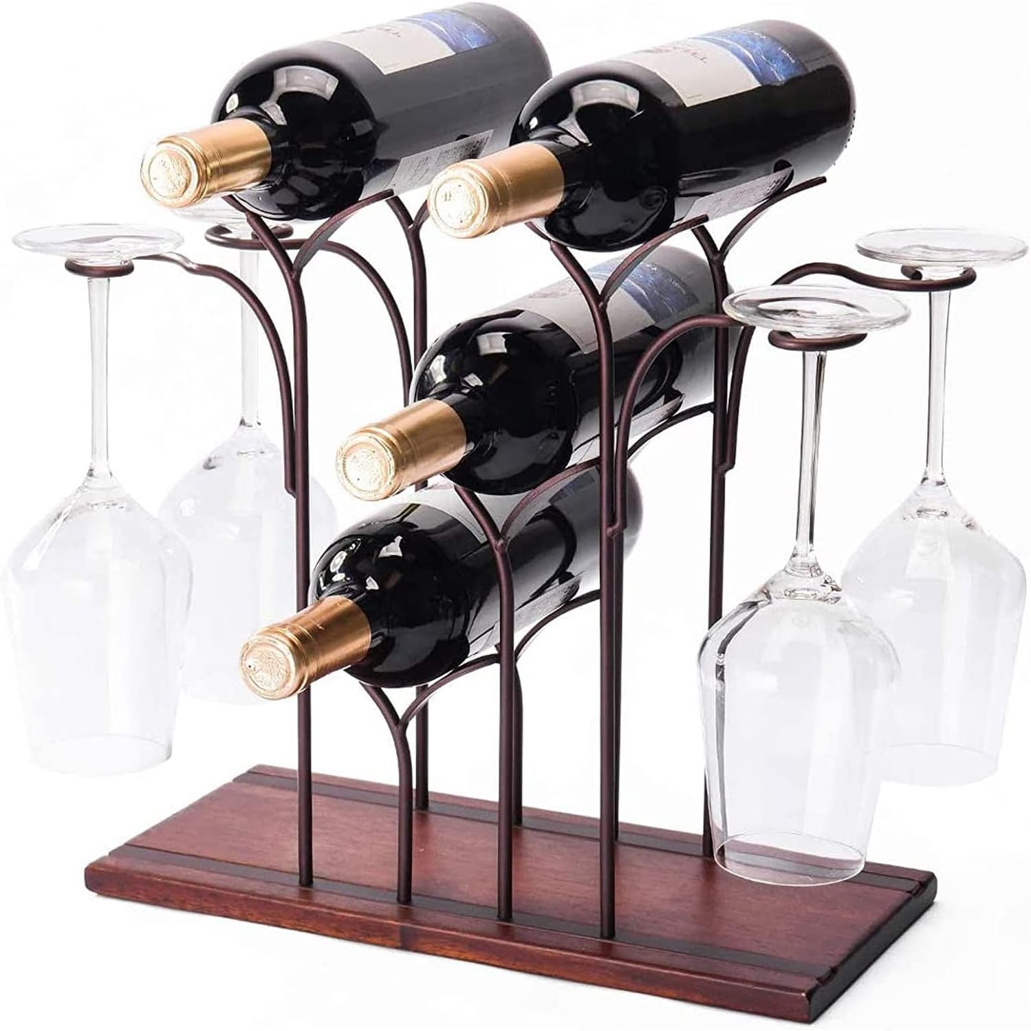 ALDEPO Gold Wine Rack with 4 Bottles and 4 Glasses