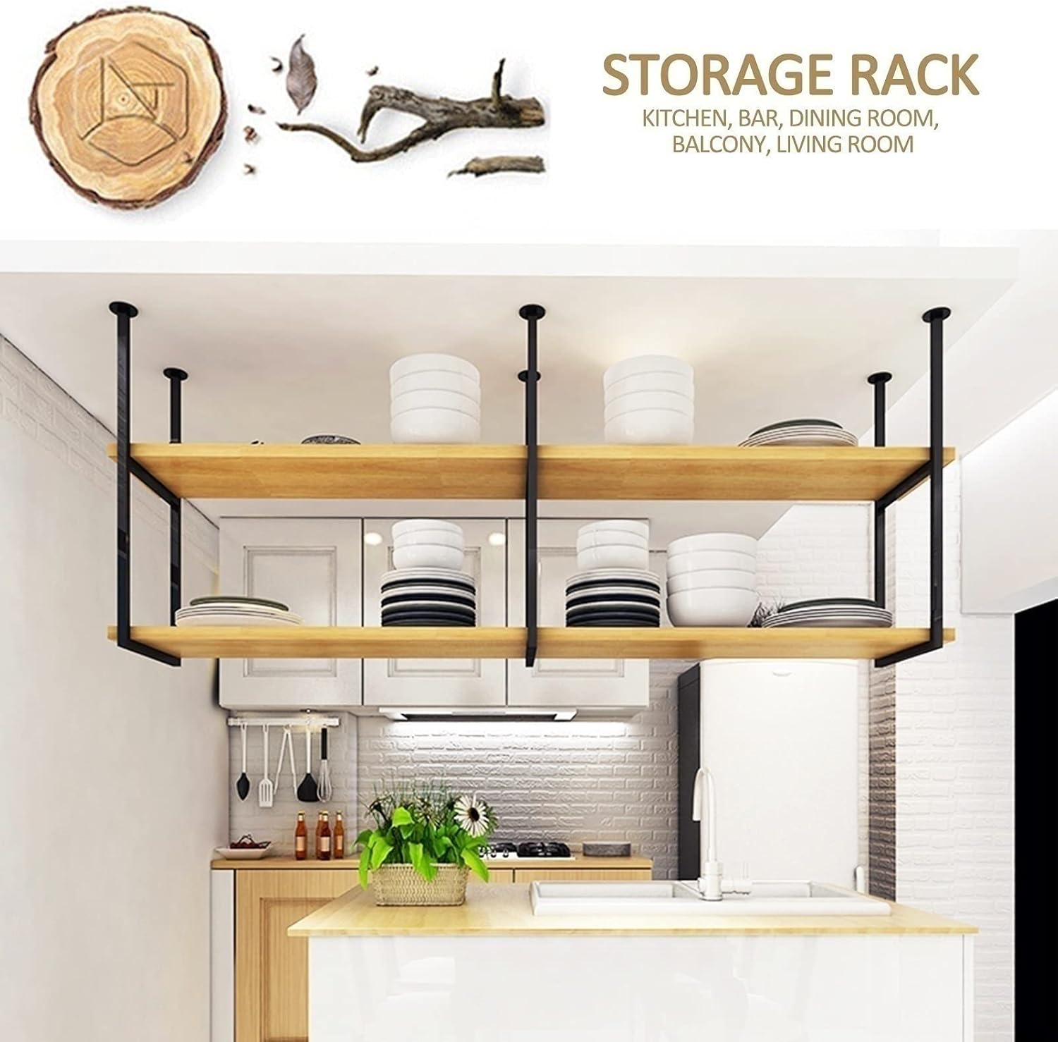 Hanging Wine Glass Rack with Wrought Iron Design