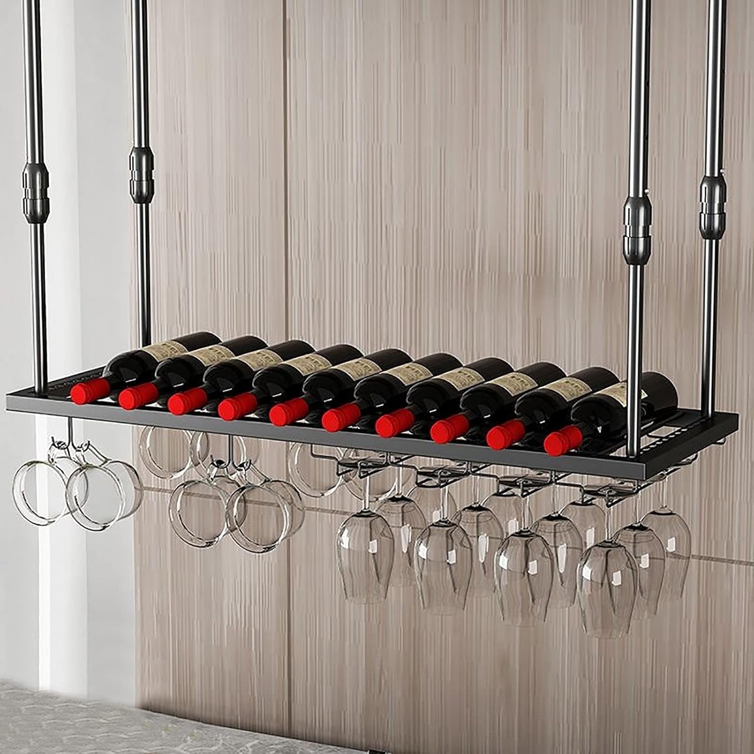 Suuim Wine Rack Hanging Glass Holder with Adjustable Height and Durable Metal Construction
