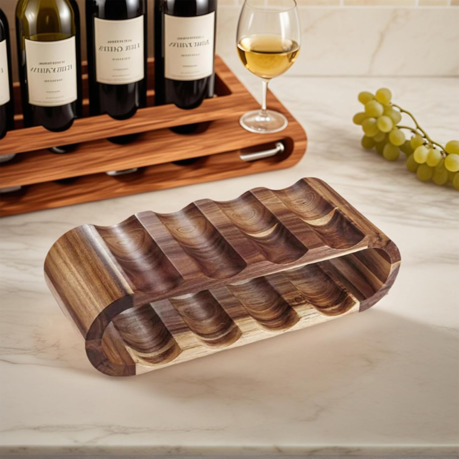 MultiBey 8-Bottle Acacia Wood Wine Rack - Freestanding Countertop