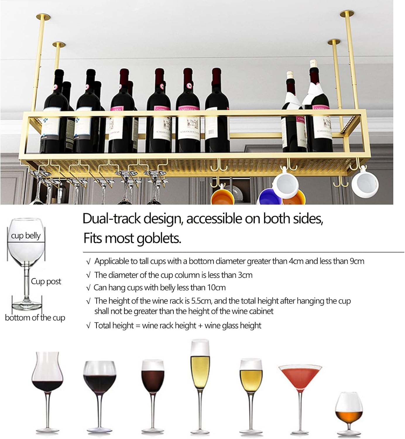 Adjustable Wine Glass Holder for Cabinet and Ceiling
